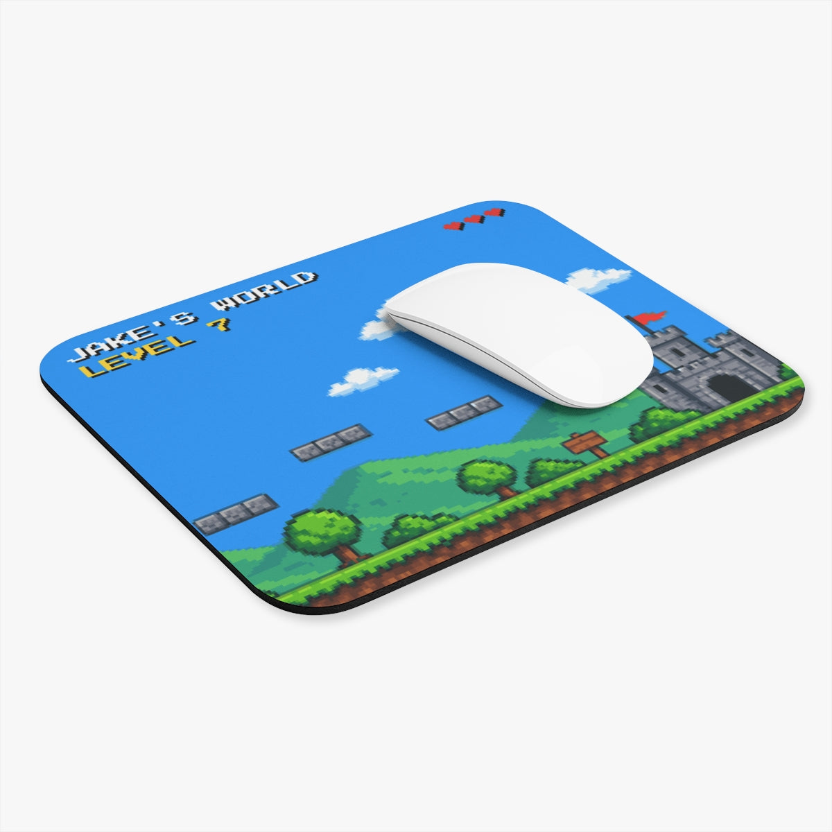Personalized pixel art mouse pad with a mouse