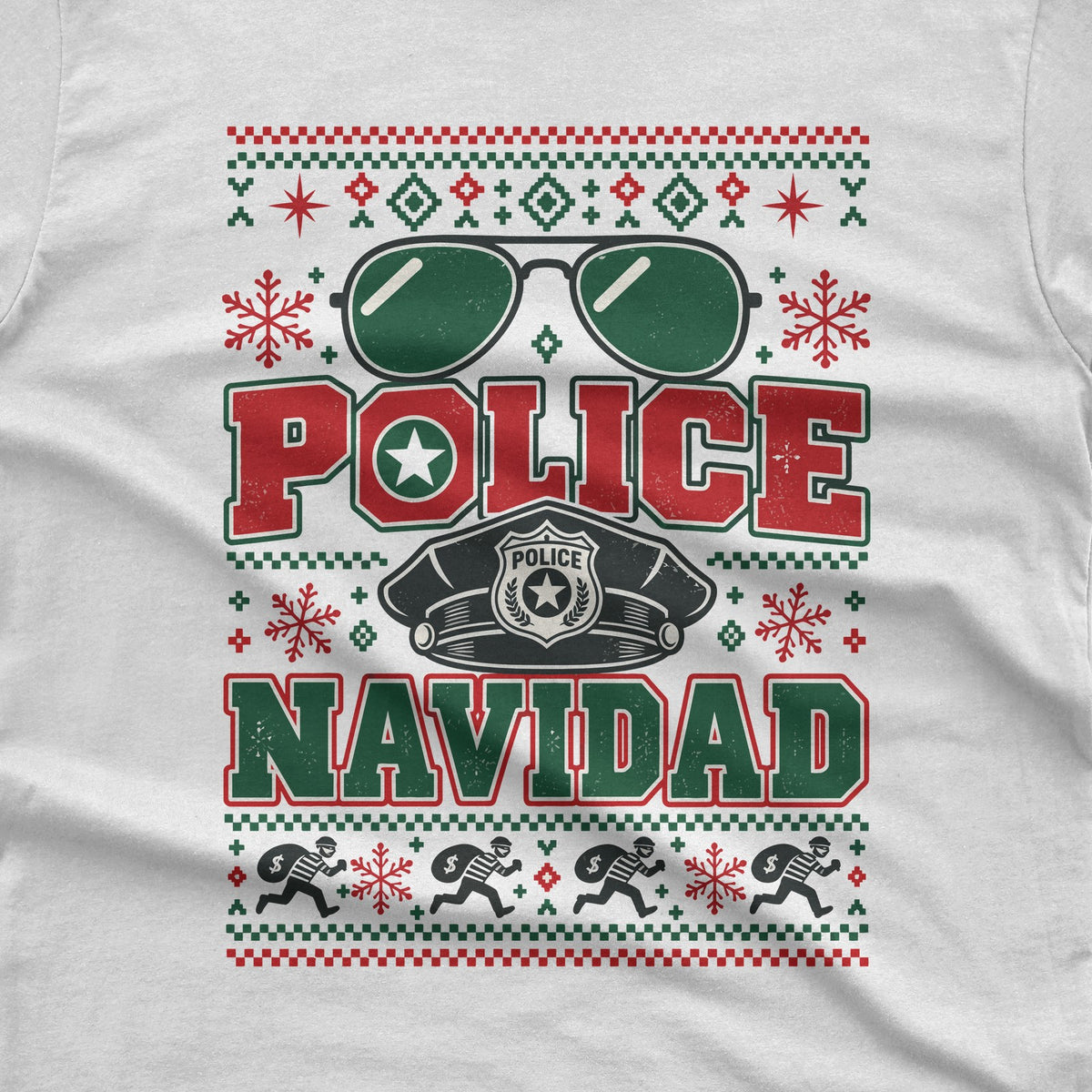 Police Navidad Christmas T-Shirt design close-up