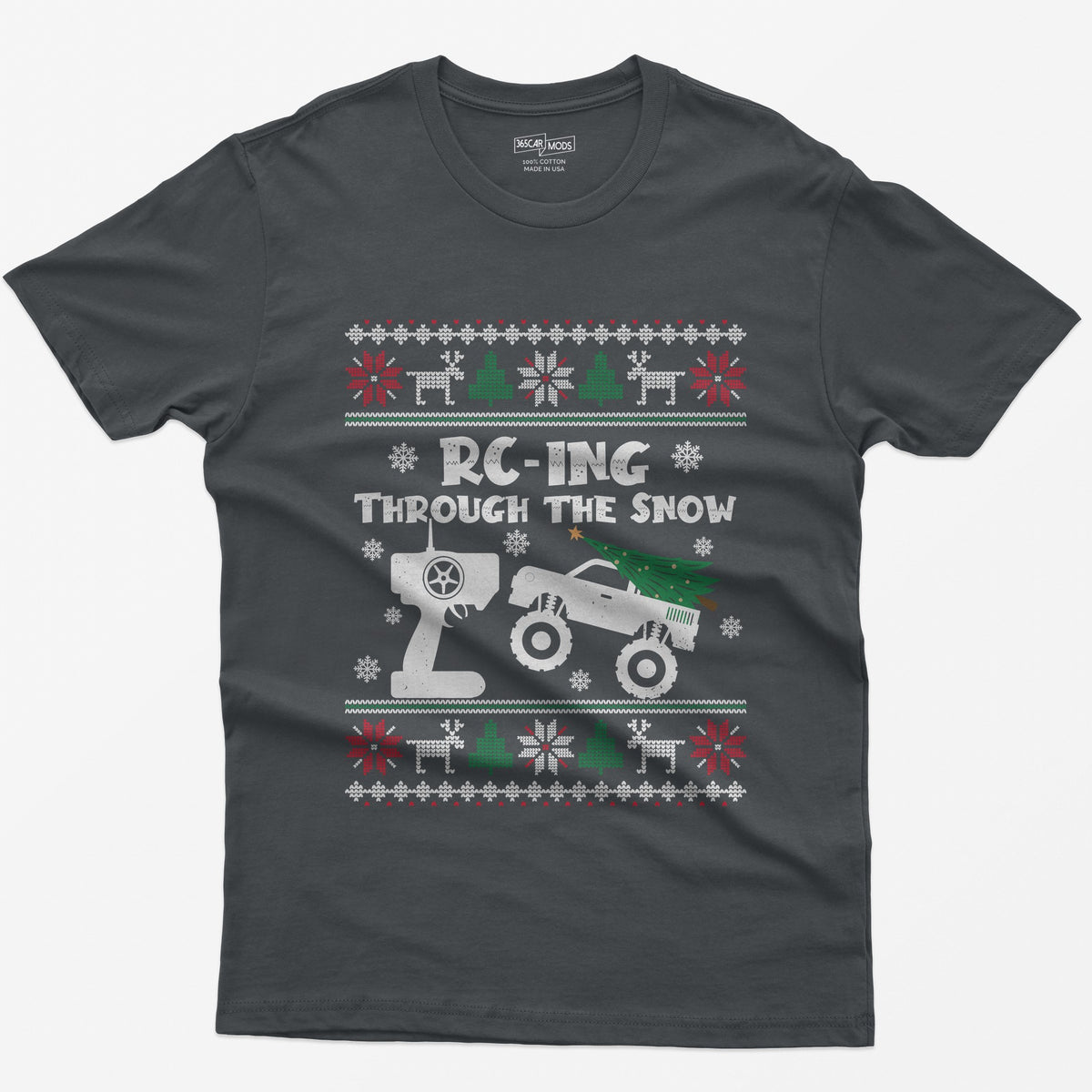 RC-ing Through the Snow Monster Truck Christmas T-Shirt - Charcoal