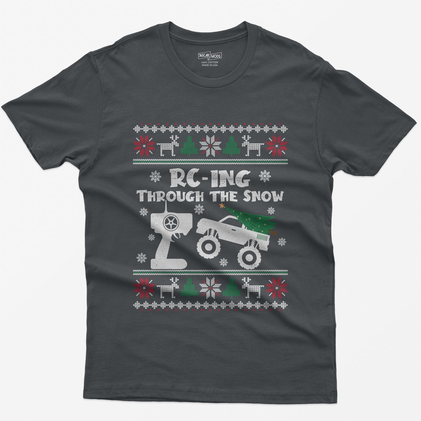 RC-ing Through the Snow Monster Truck Christmas T-Shirt - Charcoal