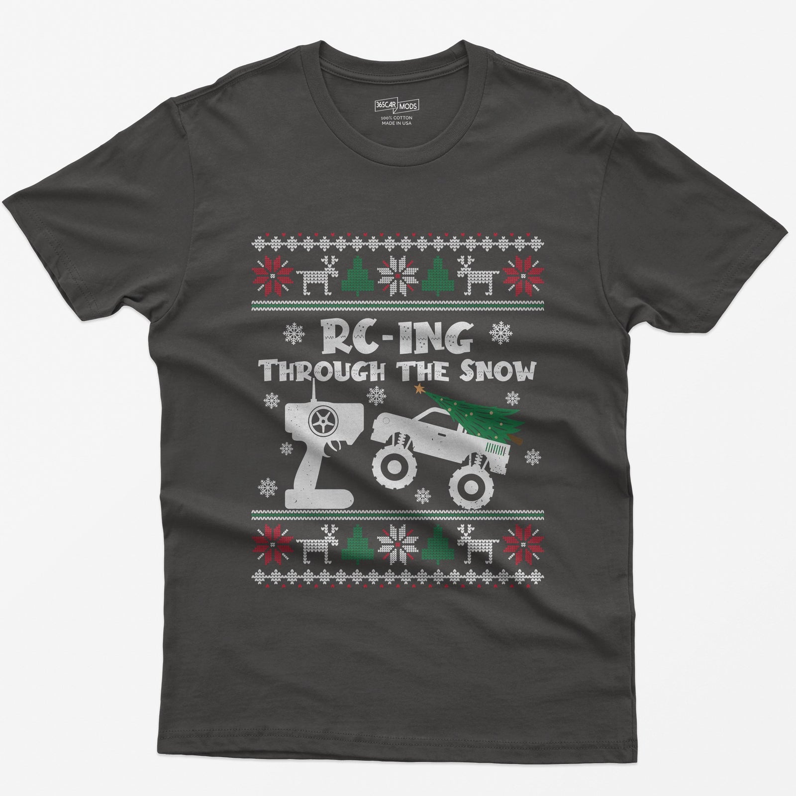 RC-ing Through the Snow Monster Truck Christmas T-Shirt - Dark Heather