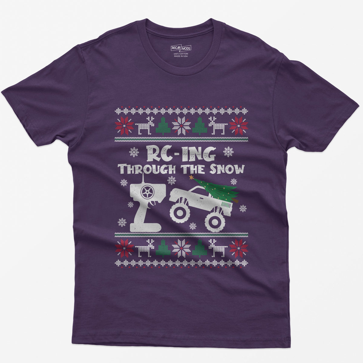 RC-ing Through the Snow Monster Truck Christmas T-Shirt - Purple