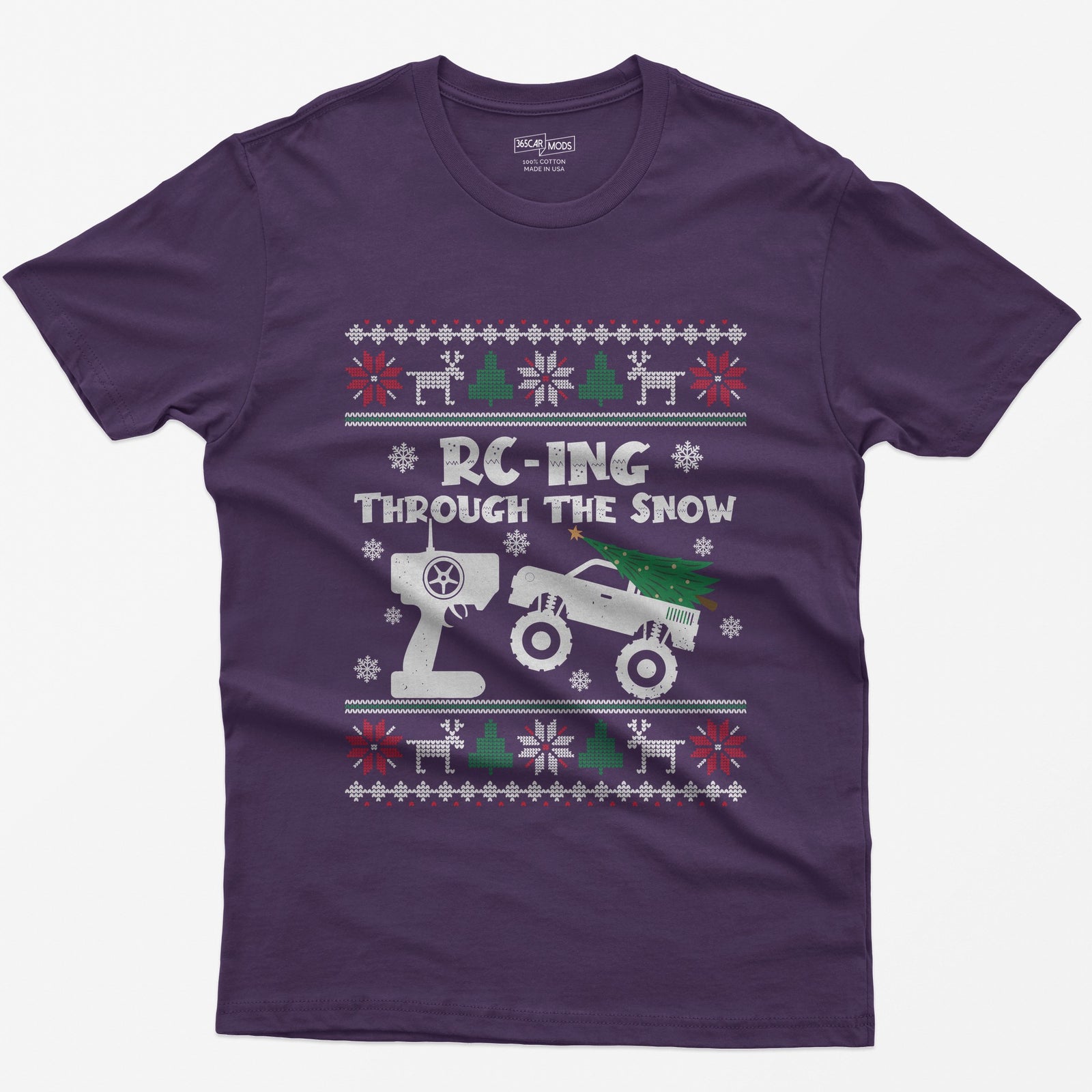RC-ing Through the Snow Monster Truck Christmas T-Shirt - Purple