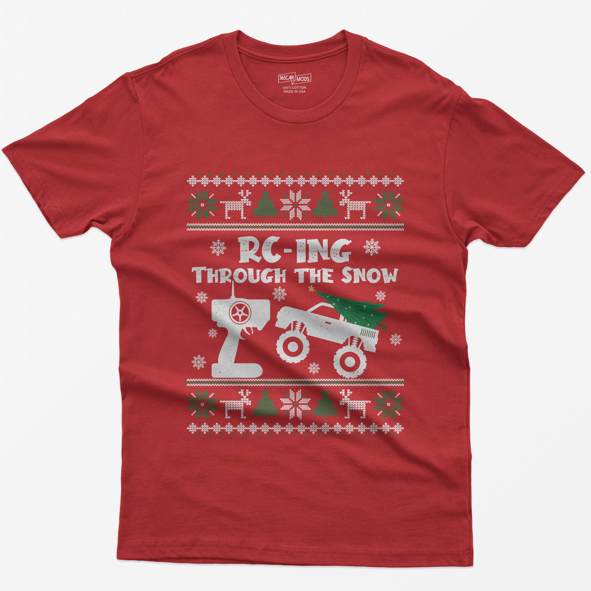 RC-ing Through the Snow Monster Truck Christmas T-Shirt - Red