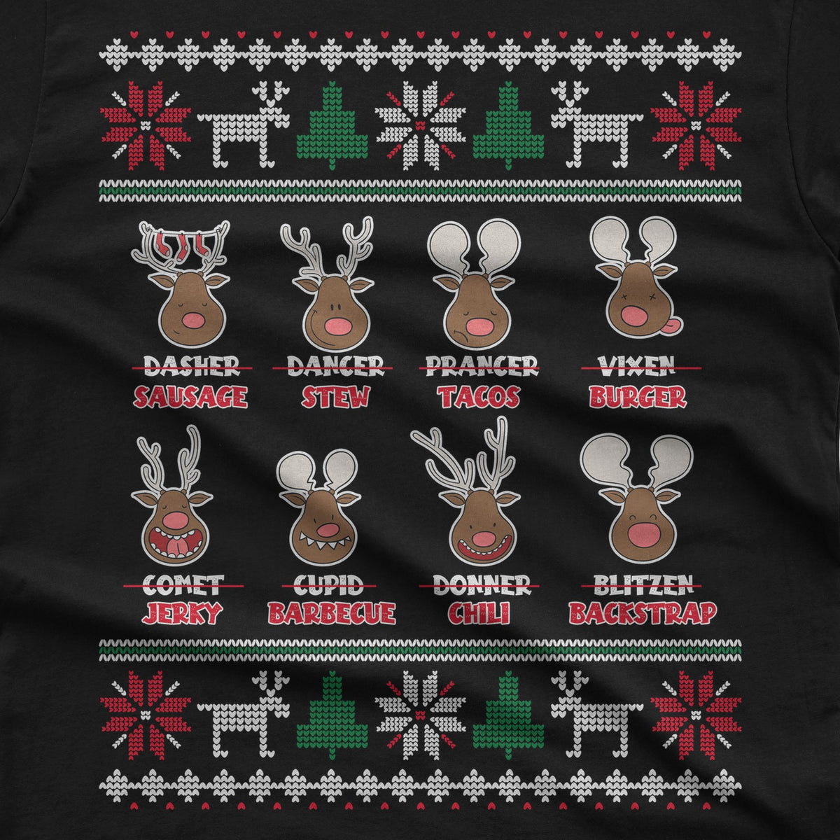 Reindeer Menu Deer Hunting Christmas T-Shirt design close-up