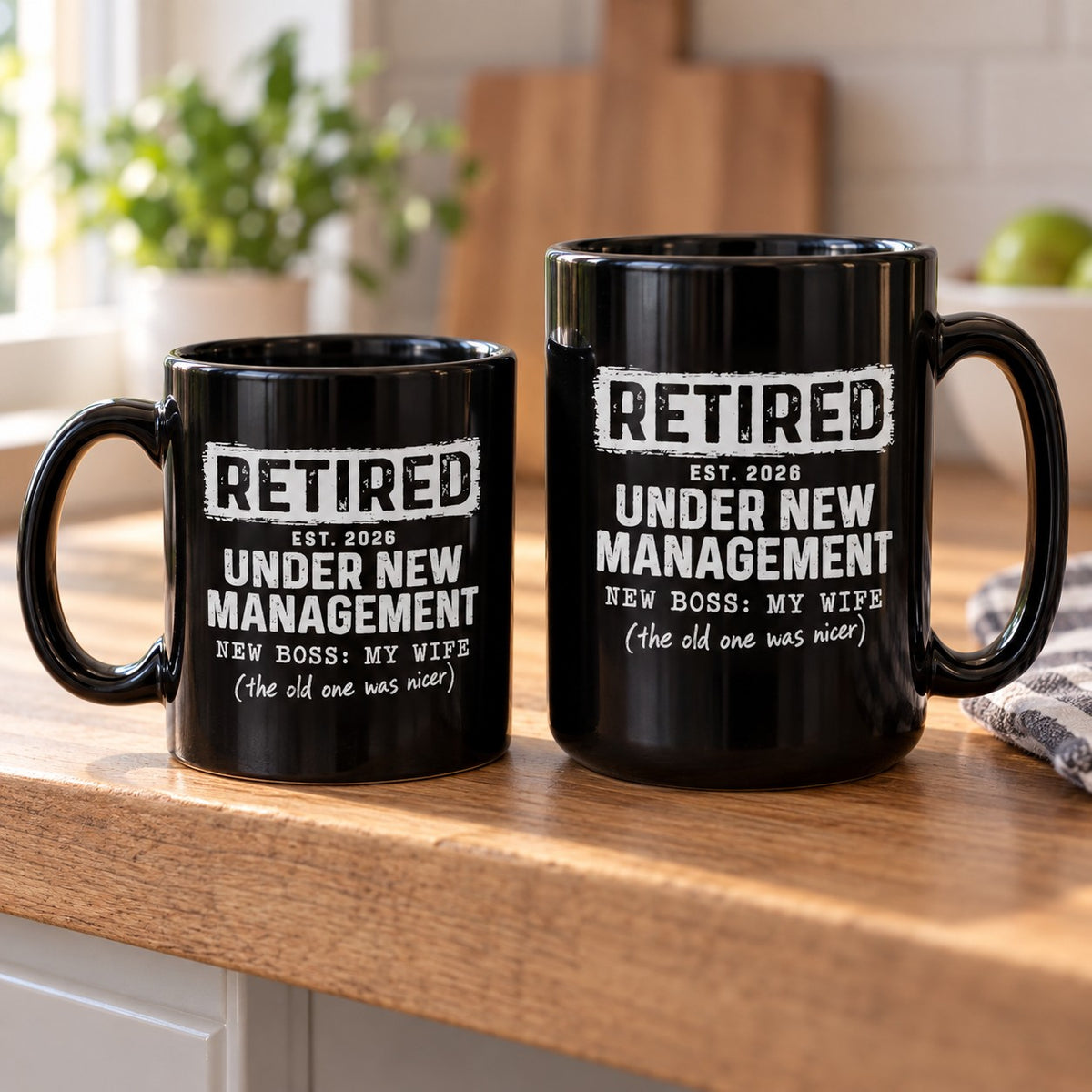 Retired Under New Management Coffee Mug - lifestyle photo