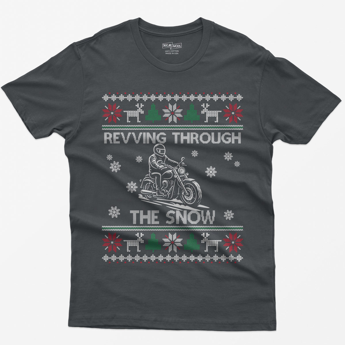 Revving Through the Snow Cruiser Christmas T-Shirt - Charcoal