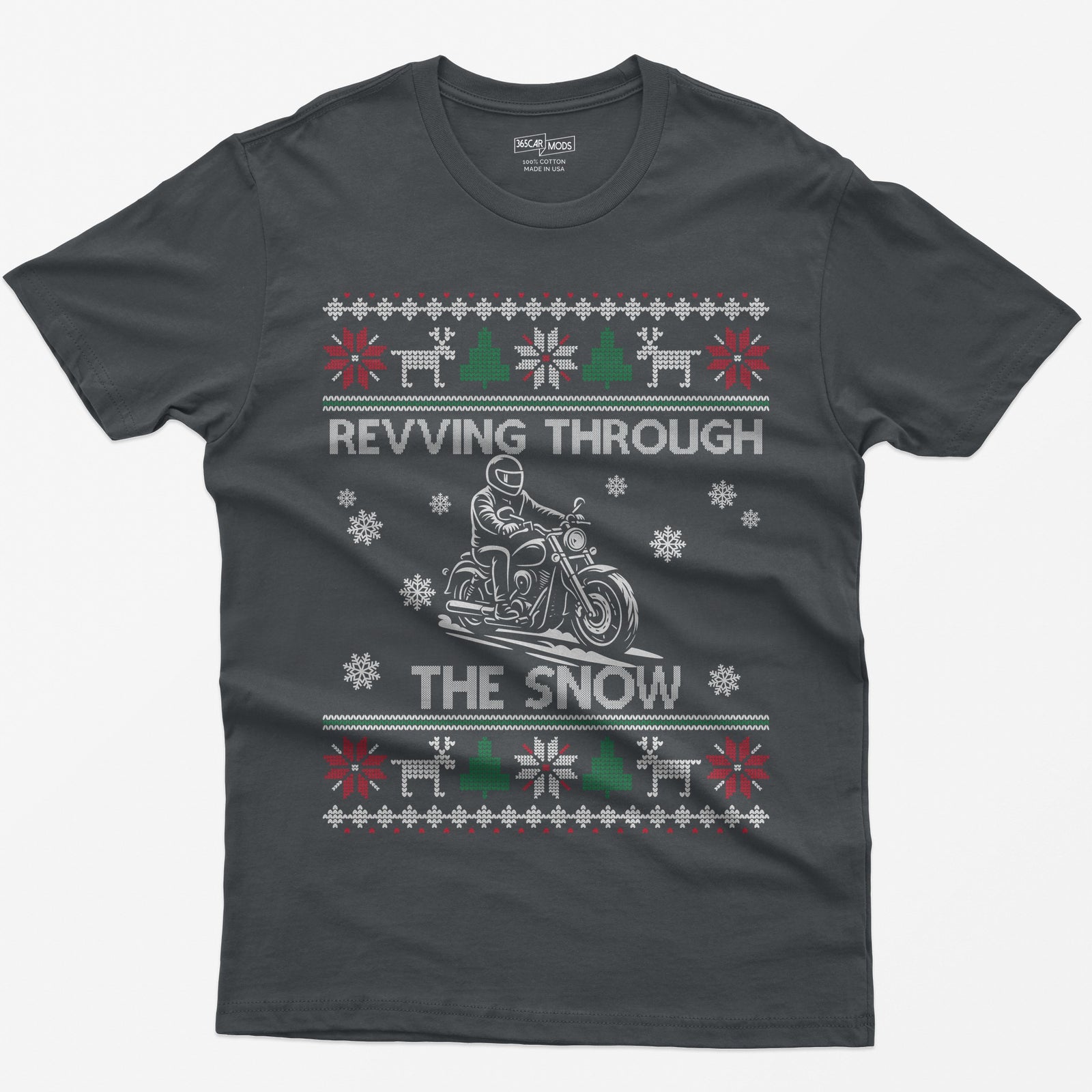 Revving Through the Snow Cruiser Christmas T-Shirt - Charcoal