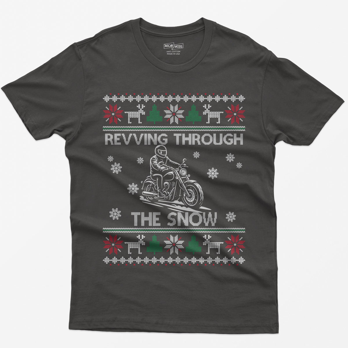 Revving Through the Snow Cruiser Christmas T-Shirt - Dark Heather