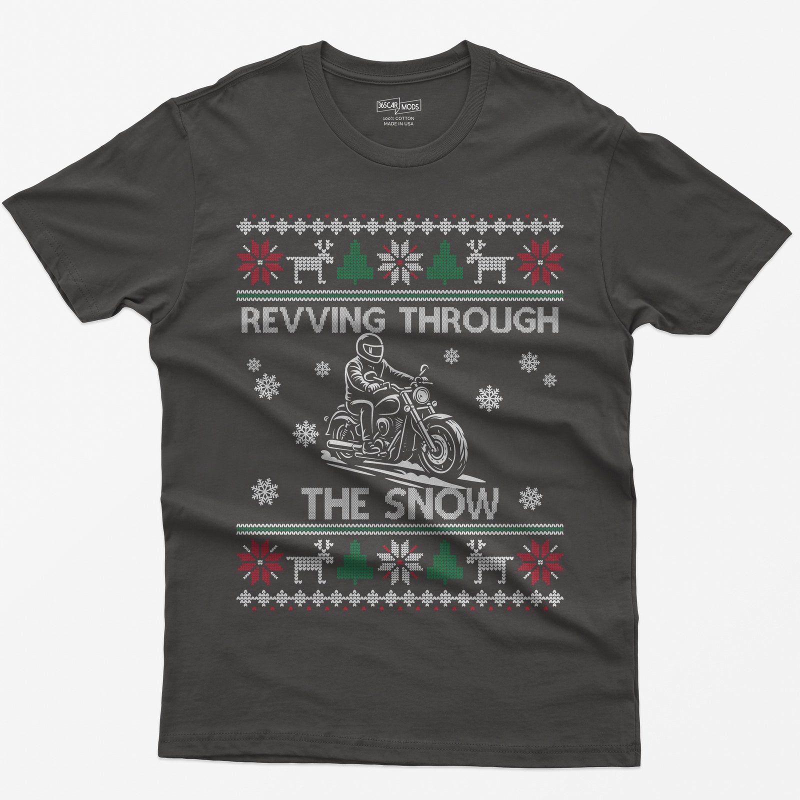 Revving Through the Snow Cruiser Christmas T-Shirt - Dark Heather