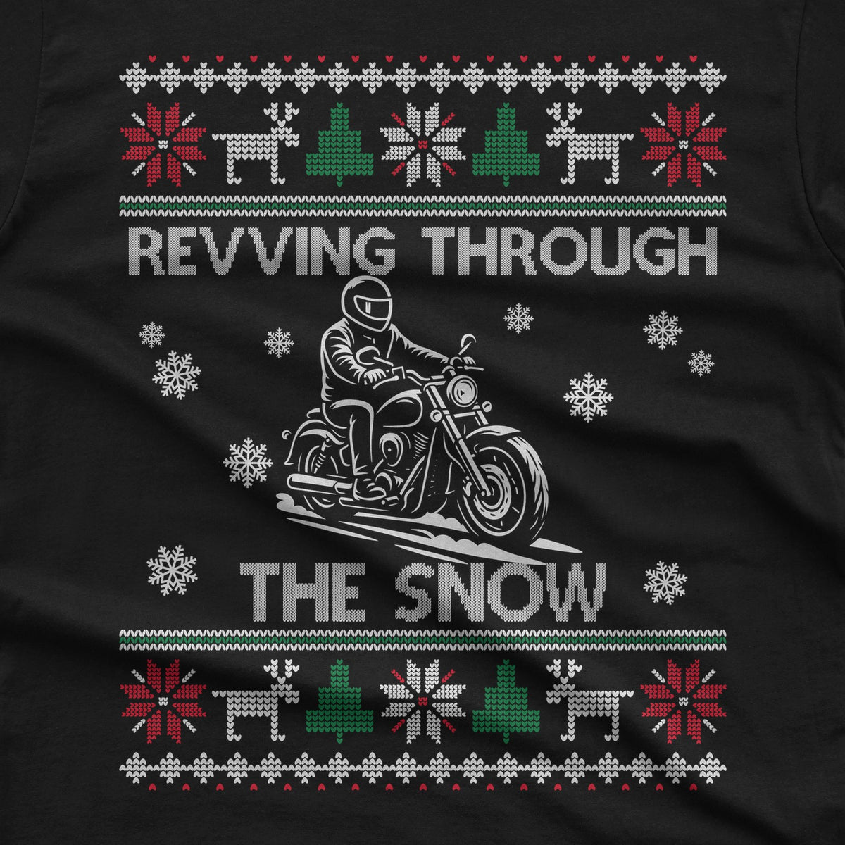 Revving Through the Snow Cruiser Christmas T-Shirt design close-up