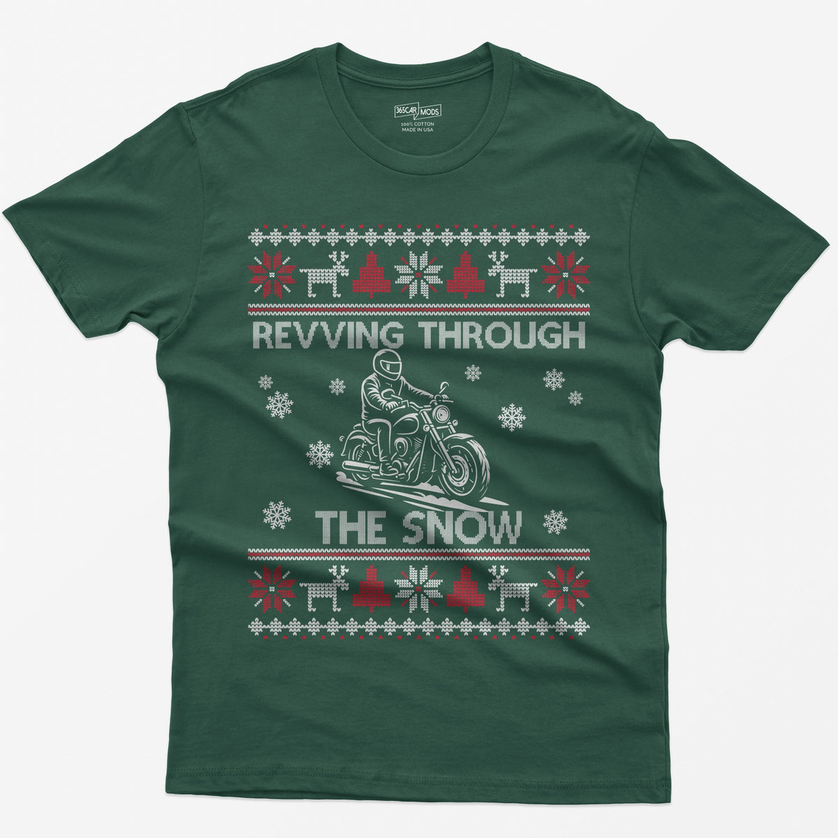 Revving Through the Snow Cruiser Christmas T-Shirt - Forest Green
