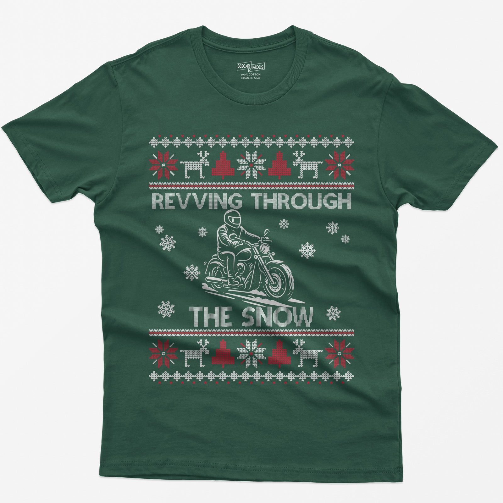 Revving Through the Snow Cruiser Christmas T-Shirt - Forest Green