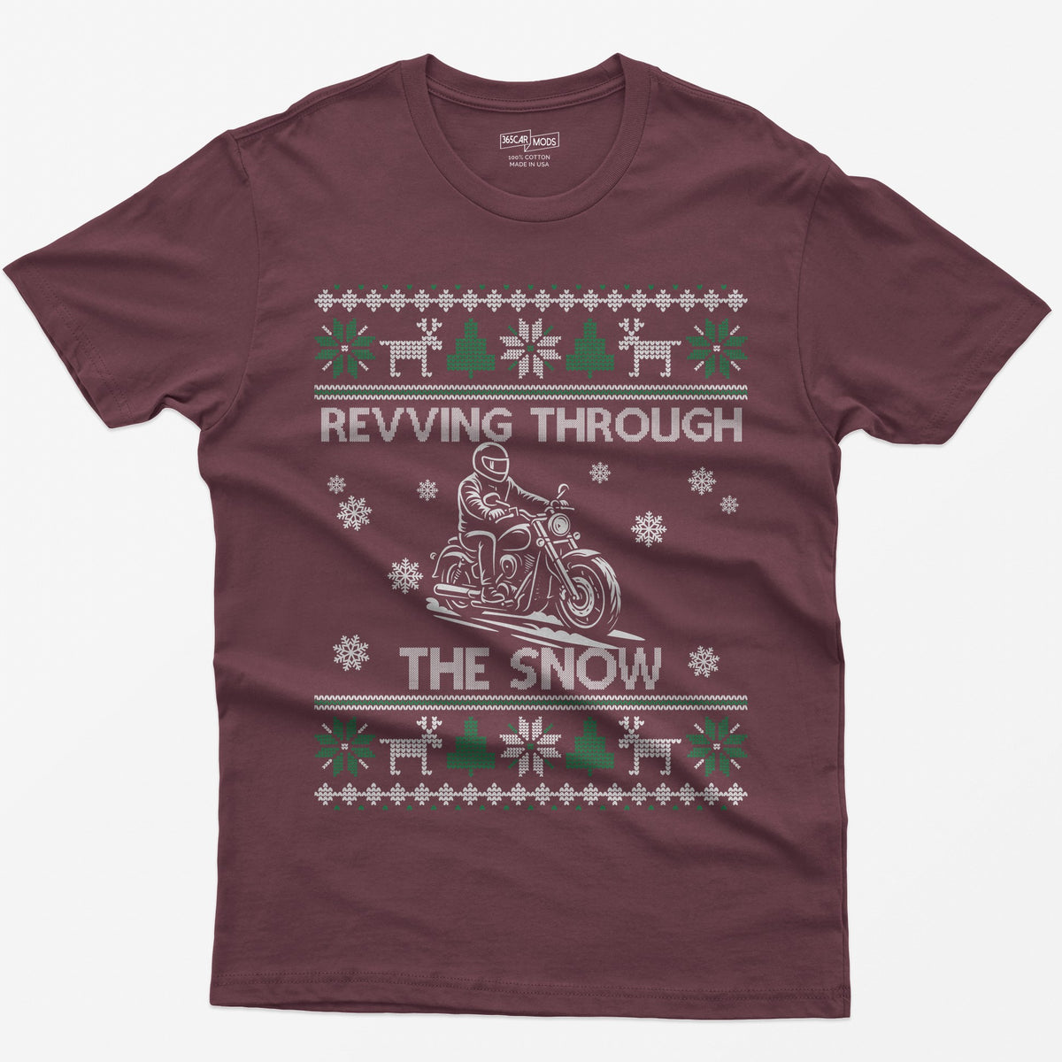 Revving Through the Snow Cruiser Christmas T-Shirt - Maroon