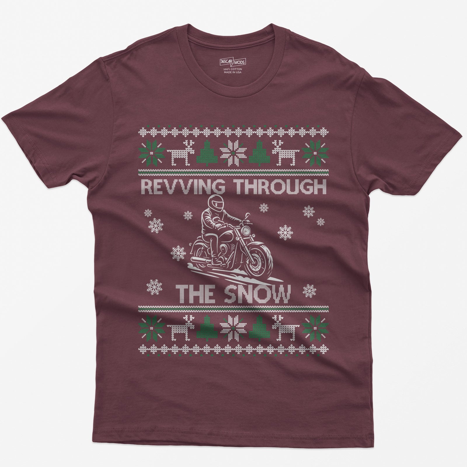Revving Through the Snow Cruiser Christmas T-Shirt - Maroon