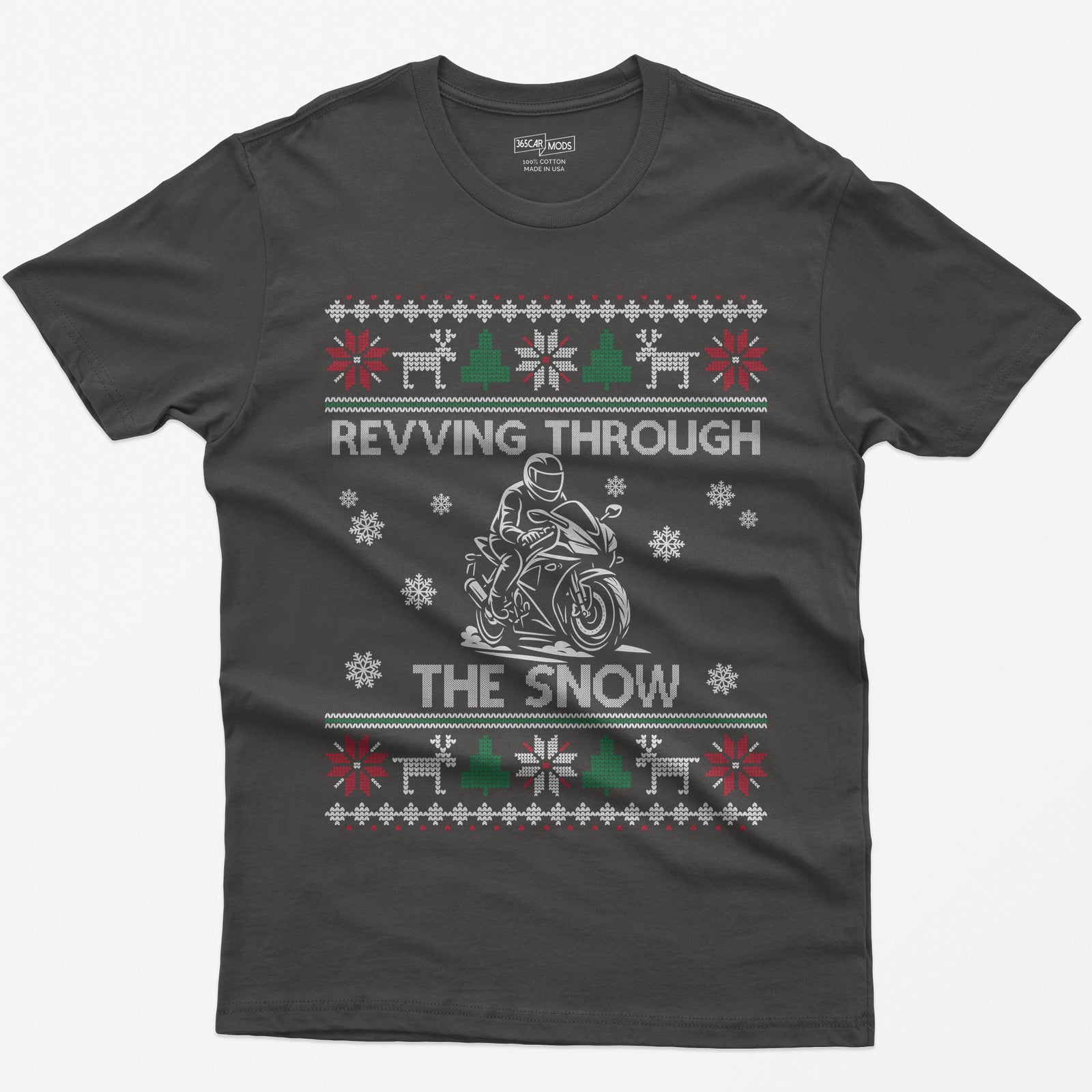 Revving Through the Snow Sportbike Christmas T-Shirt - Dark Heather