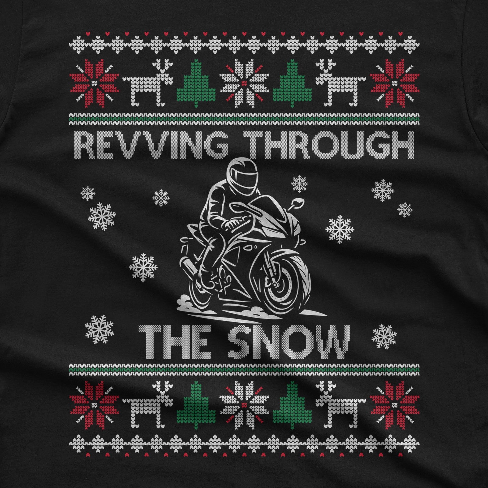 Revving Through the Snow Sportbike Christmas T-Shirt