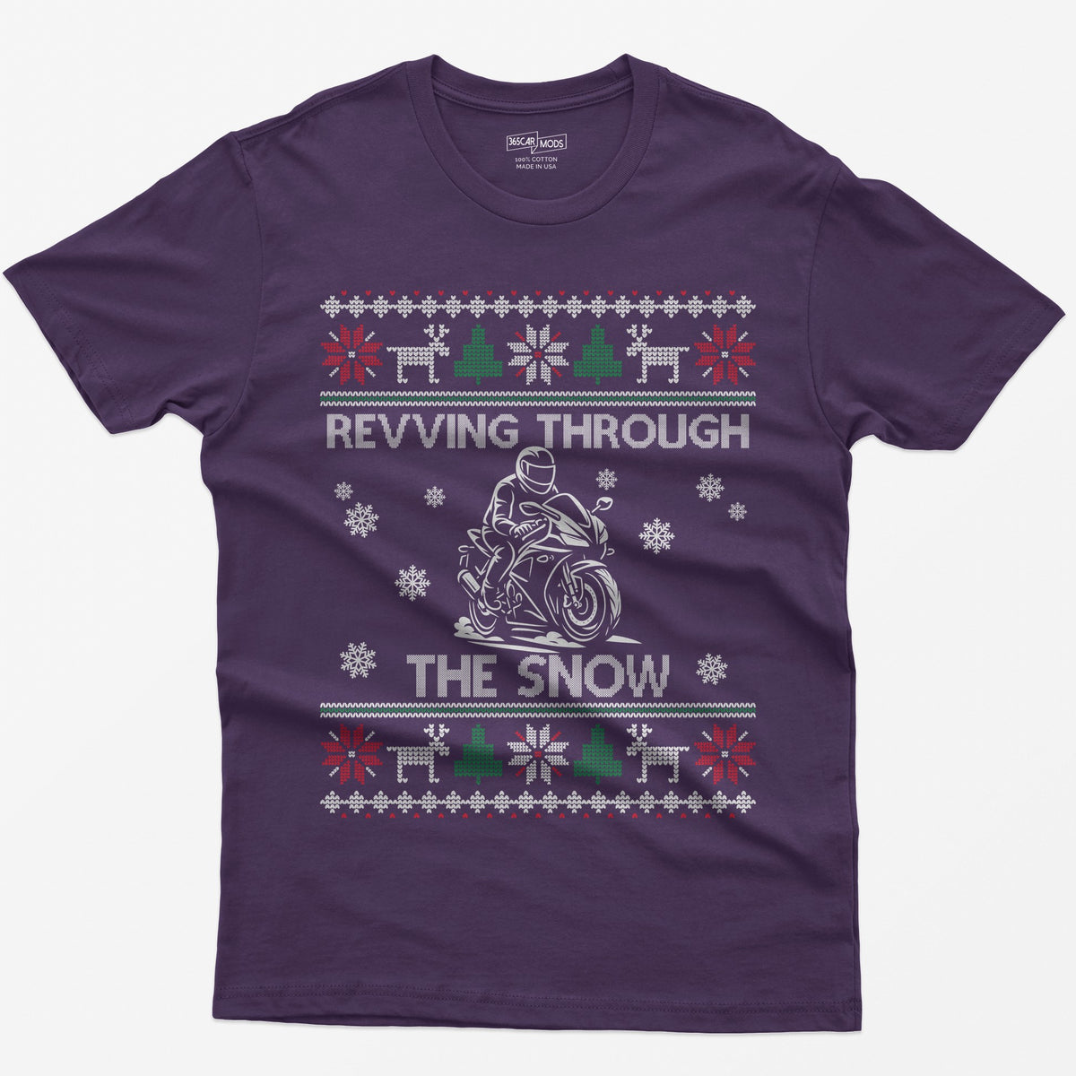 Revving Through the Snow Sportbike Christmas T-Shirt - Purple