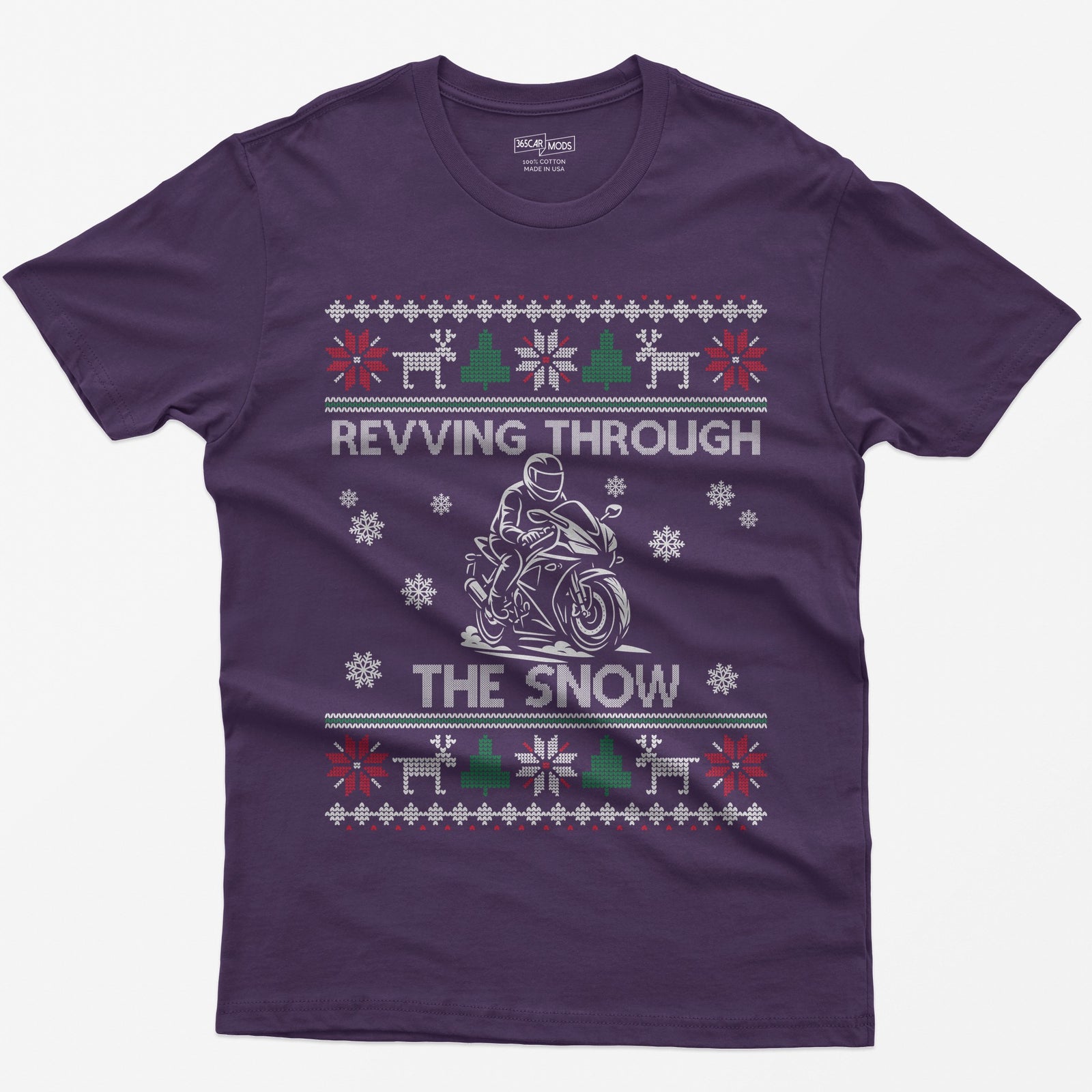 Revving Through the Snow Sportbike Christmas T-Shirt - Purple