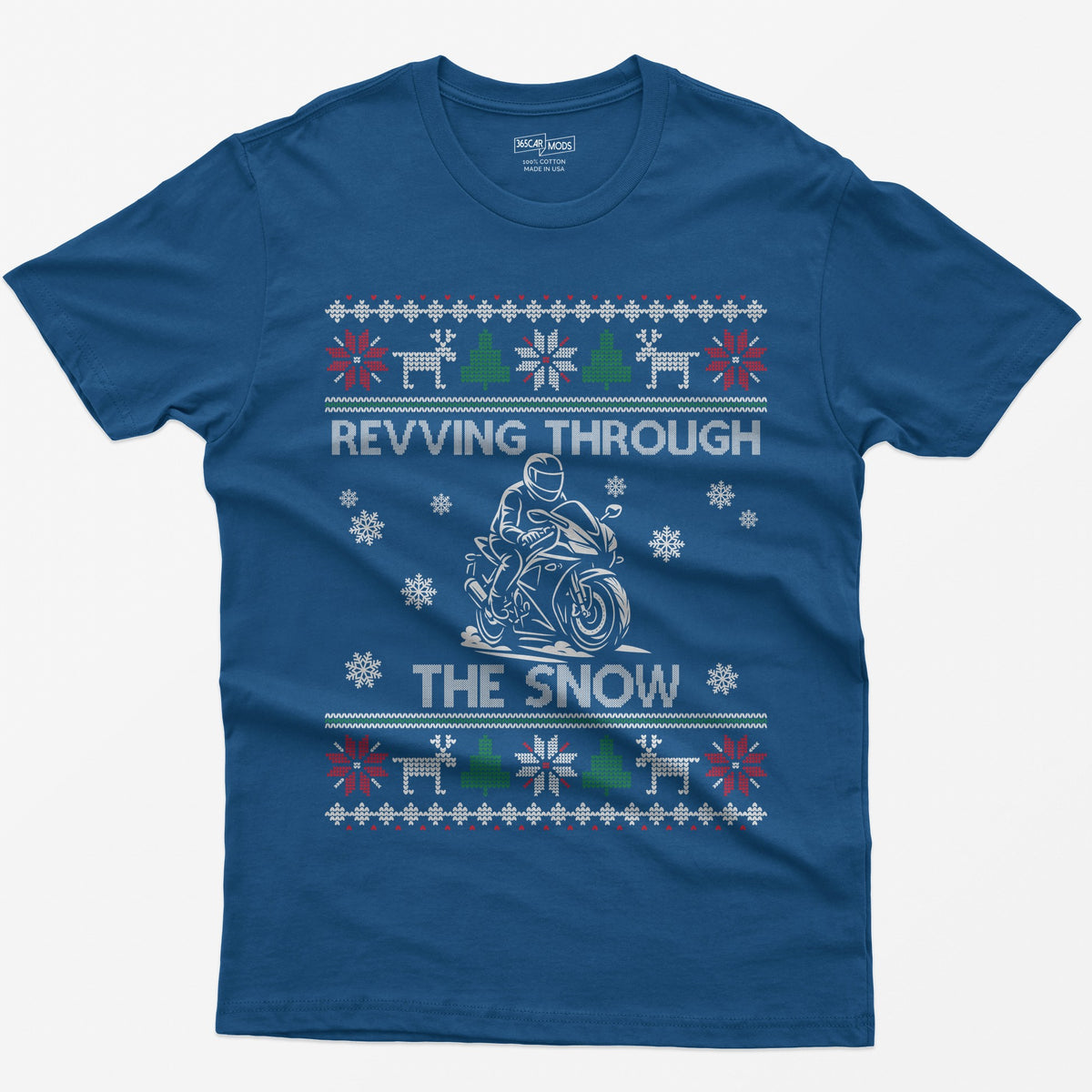 Revving Through the Snow Sportbike Christmas T-Shirt - Royal