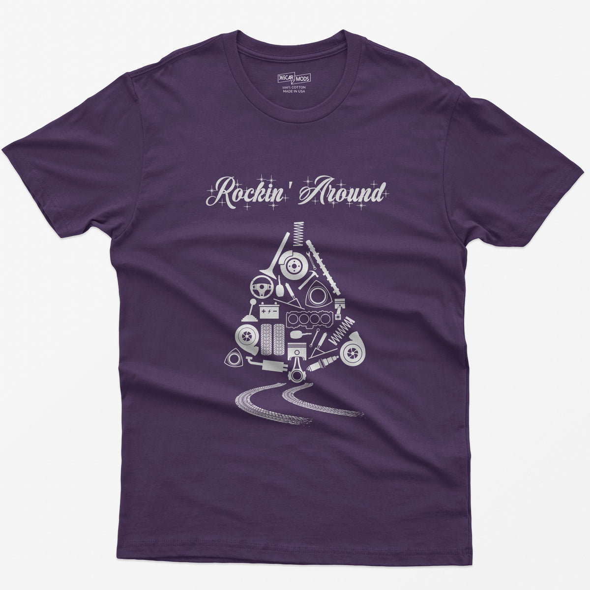 Rockin' Around Car Parts Christmas Tree T-Shirt - Purple