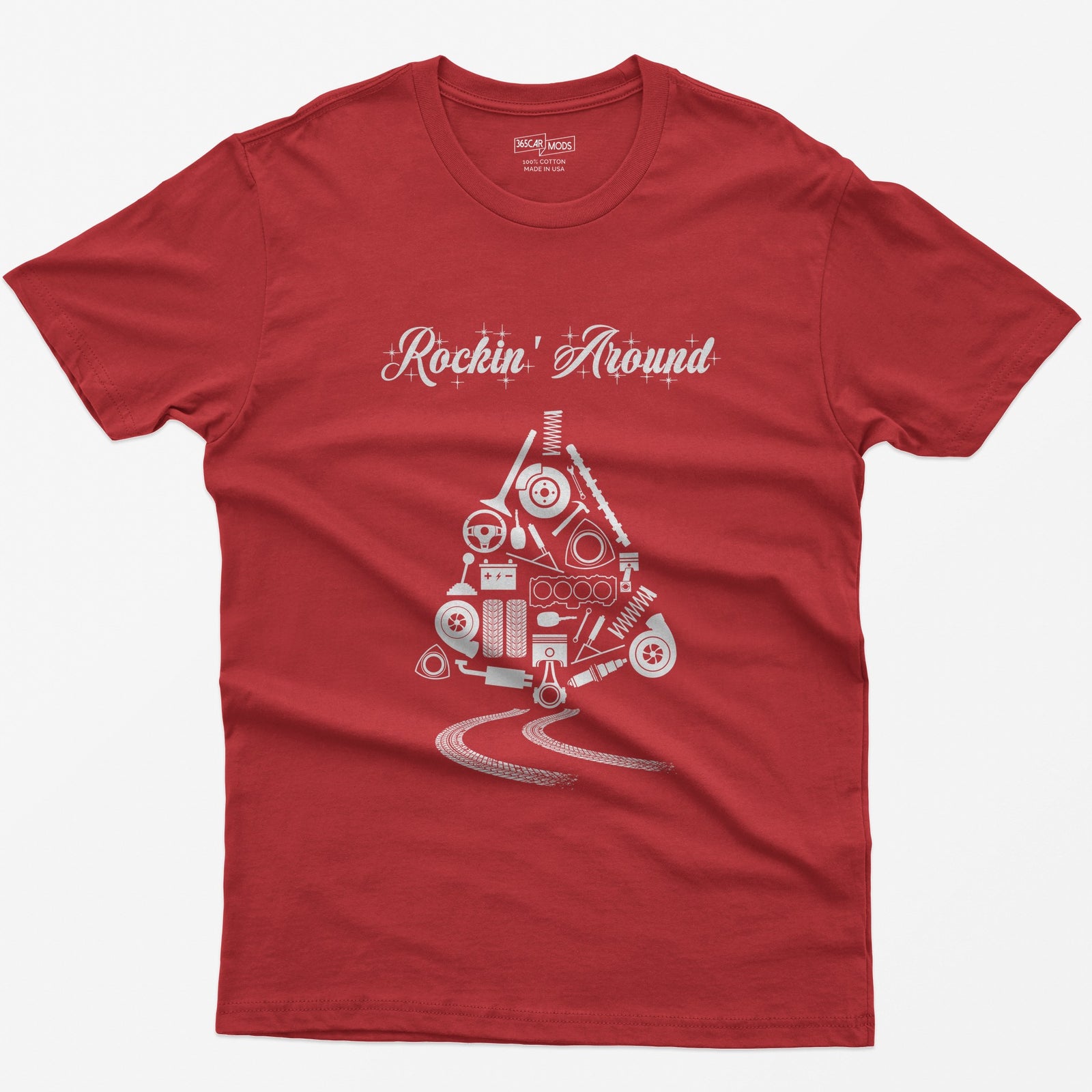 Rockin' Around Car Parts Christmas Tree T-Shirt - Red