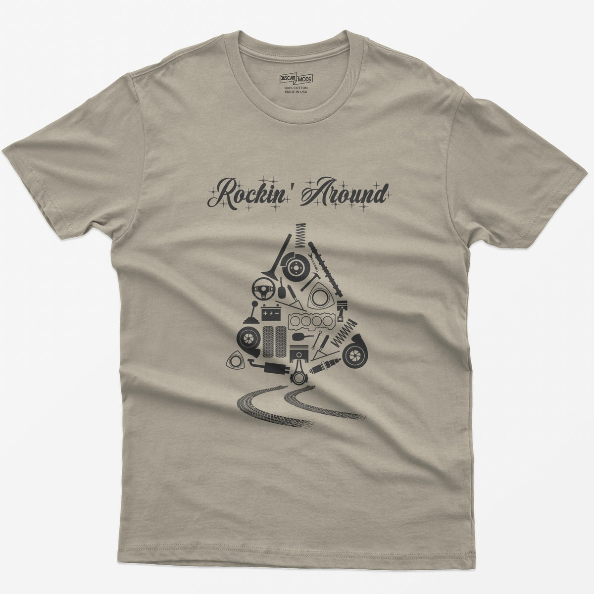 Rockin' Around Car Parts Christmas Tree T-Shirt - Sand