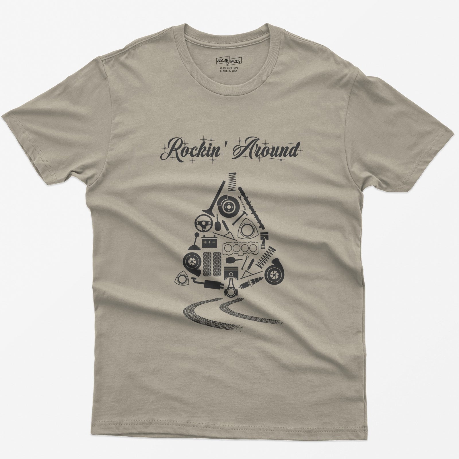 Rockin' Around Car Parts Christmas Tree T-Shirt - Sand