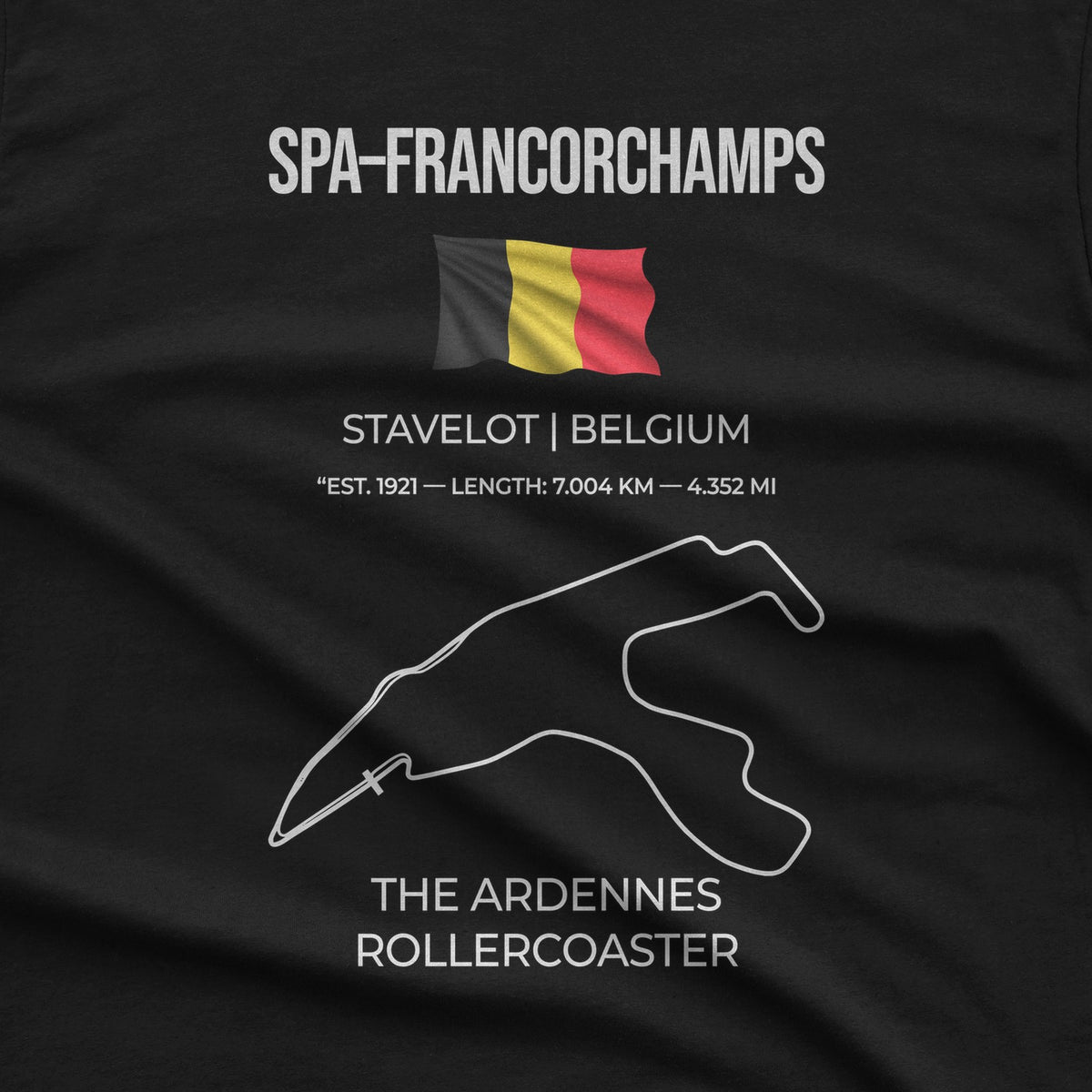 Spa-Francorchamps F1 Racing Track T-Shirt design close-up