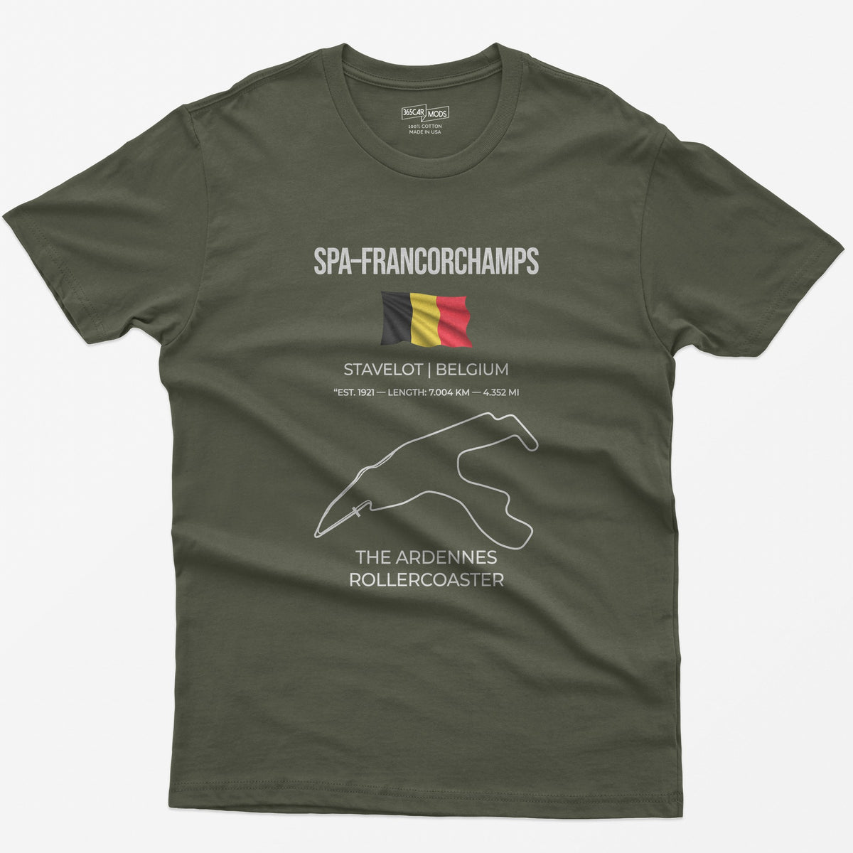 Spa-Francorchamps F1 Racing Track T-Shirt - Military Green