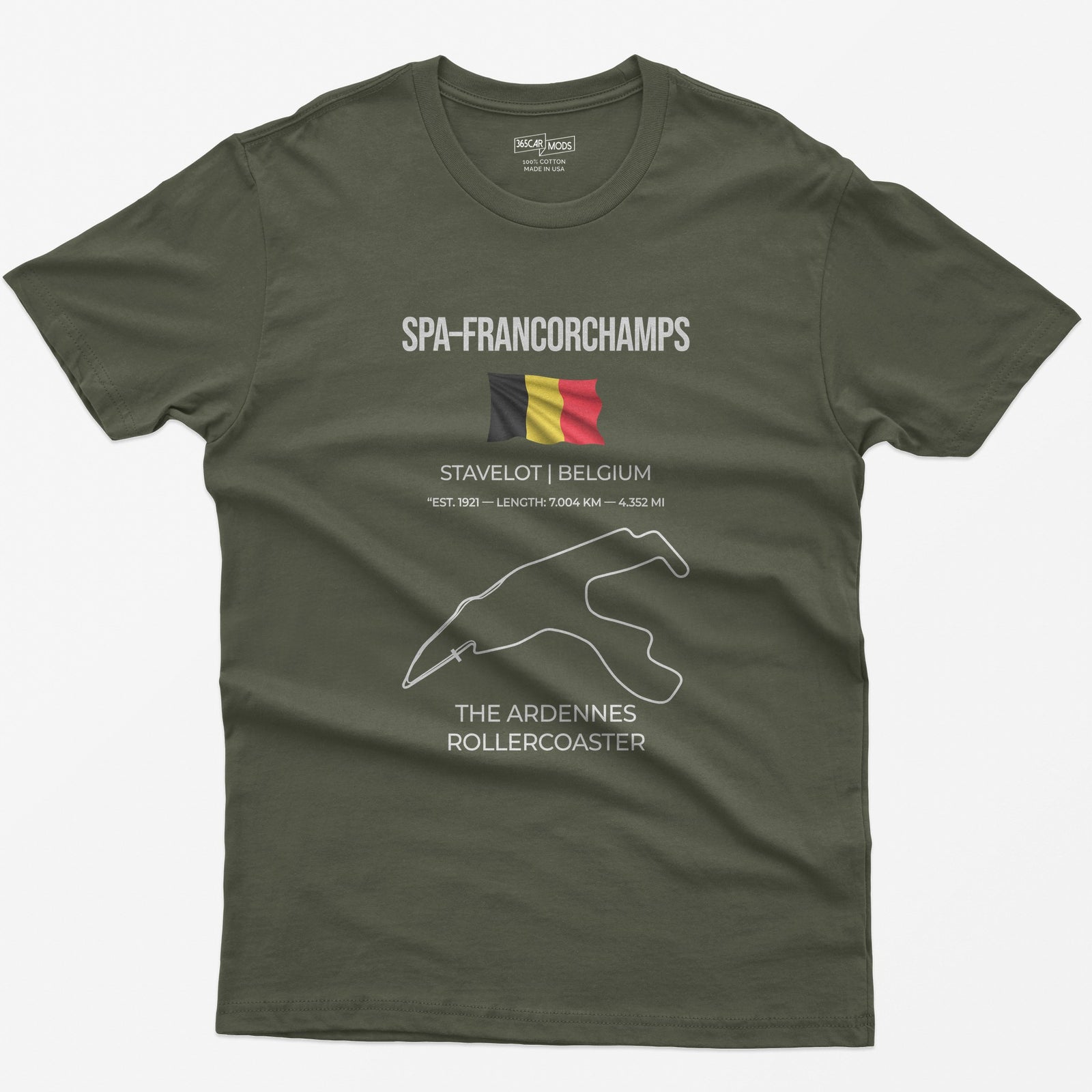 Spa-Francorchamps F1 Racing Track T-Shirt - Military Green