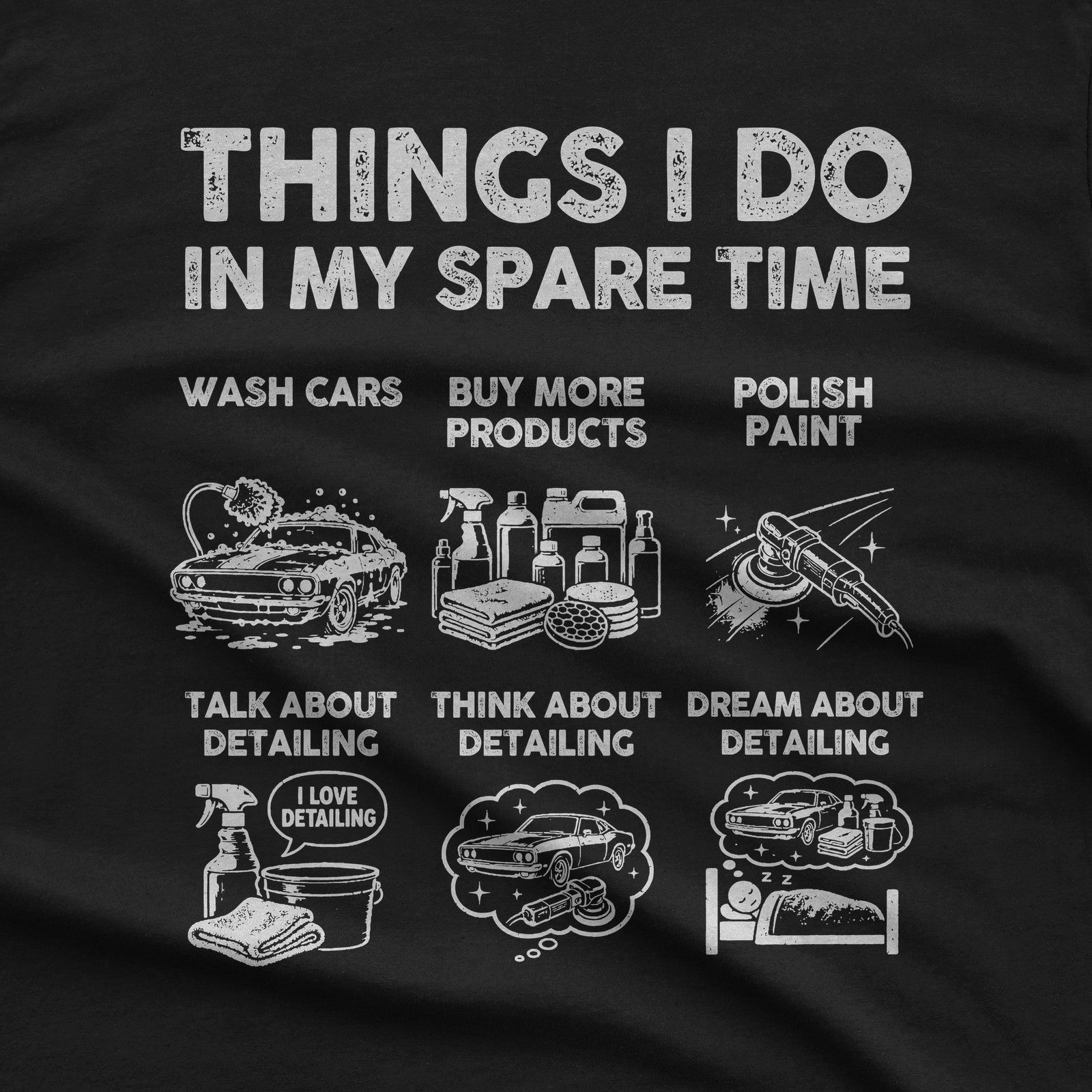 Things I Do In My Spare Time Detailing T-Shirt design close-up
