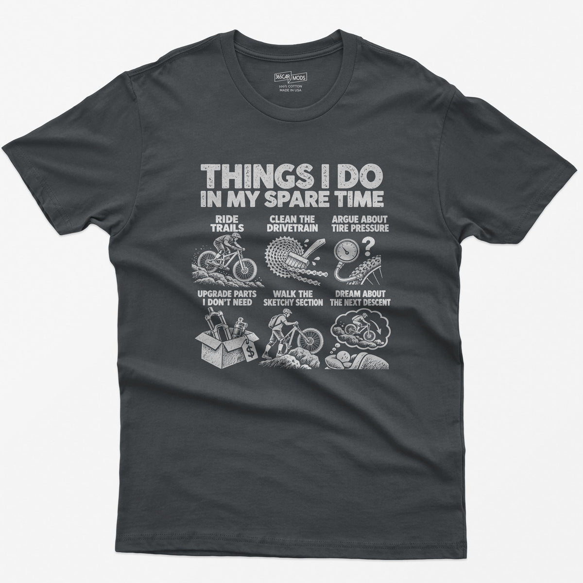 Things I Do In My Spare Time Mountain Bike T-Shirt in Charcoal
