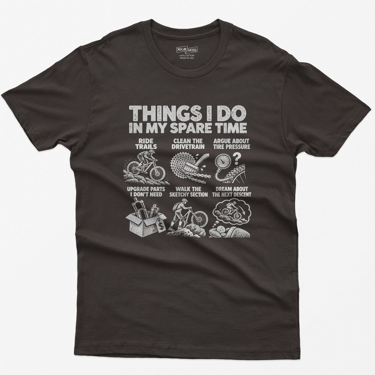 Things I Do In My Spare Time Mountain Bike T-Shirt in Dark Chocolate