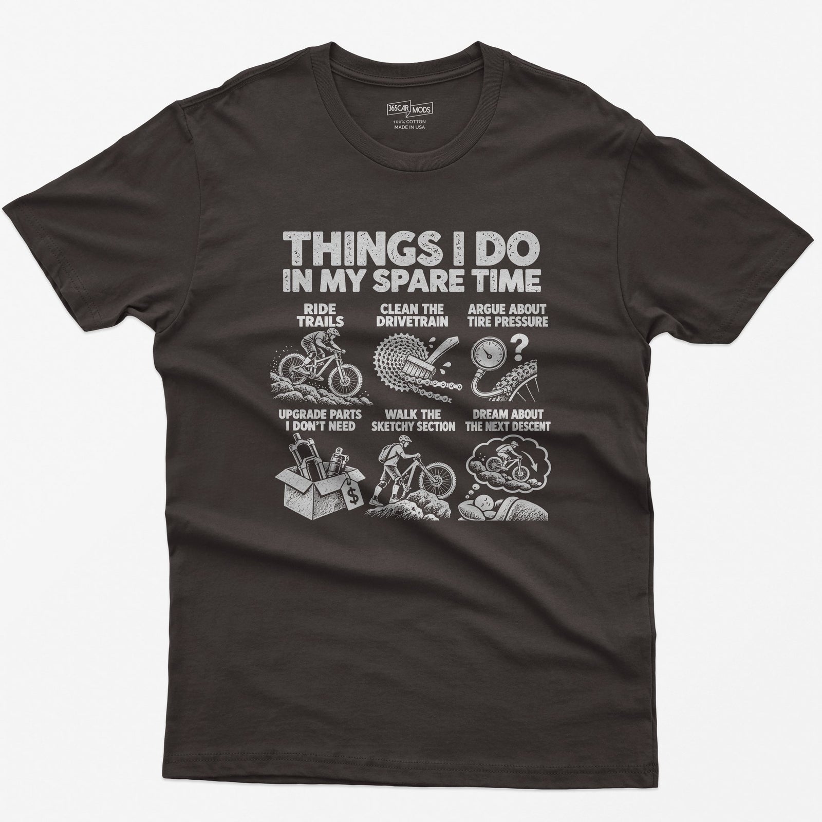 Things I Do In My Spare Time Mountain Bike T-Shirt in Dark Chocolate