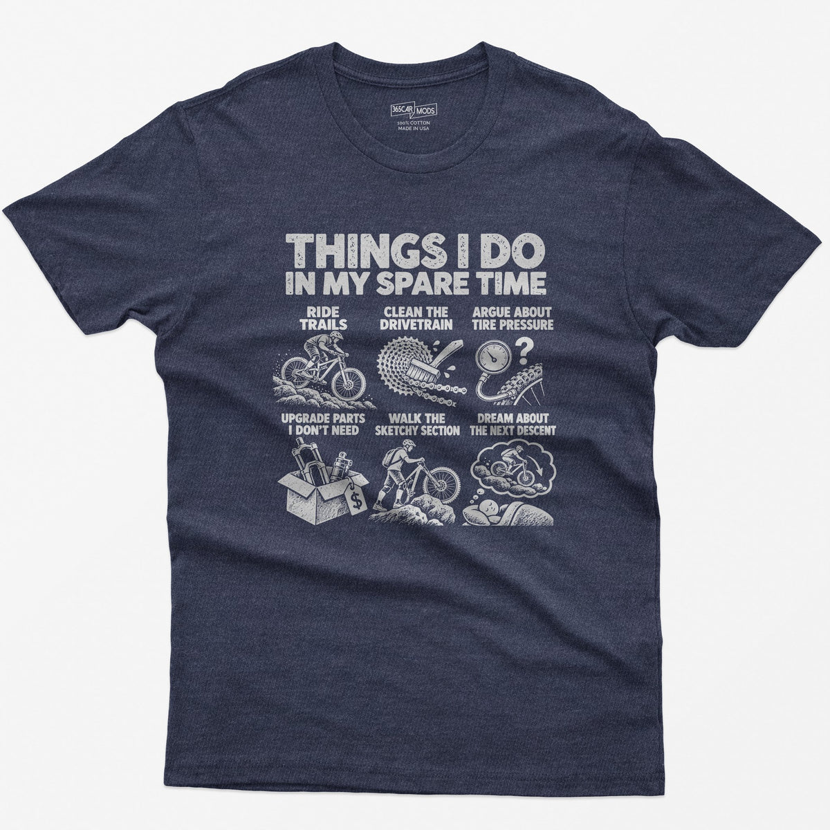 Things I Do In My Spare Time Mountain Bike T-Shirt in Heather Navy