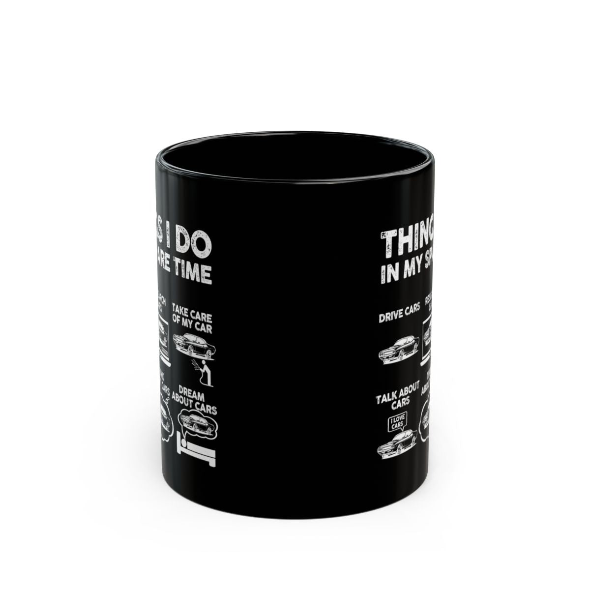 Things I Do in My Spare Time 70s Muscle Car Mug - 11oz black coffee mug, front view with print on both sides