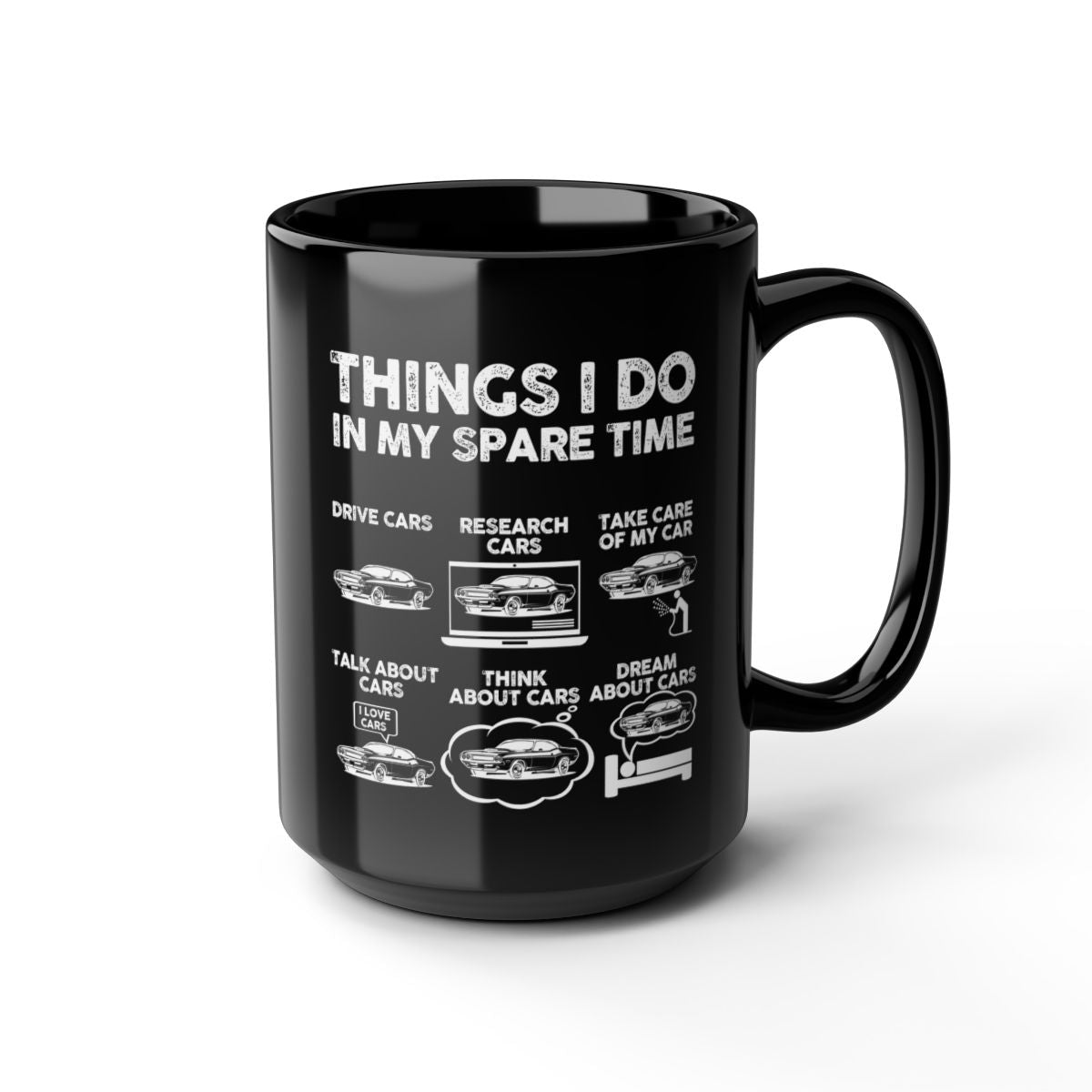 Things I Do in My Spare Time 70s Muscle Car Mug - 15oz black coffee mug, angled view