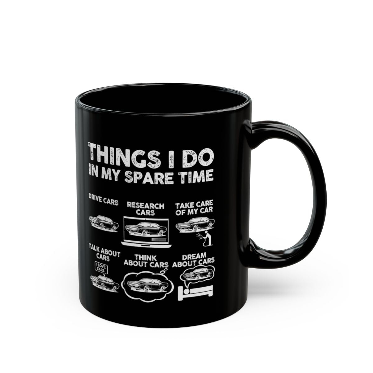 Things I Do in My Spare Time 70s Muscle Car Mug - 11oz black coffee mug, handle on the right