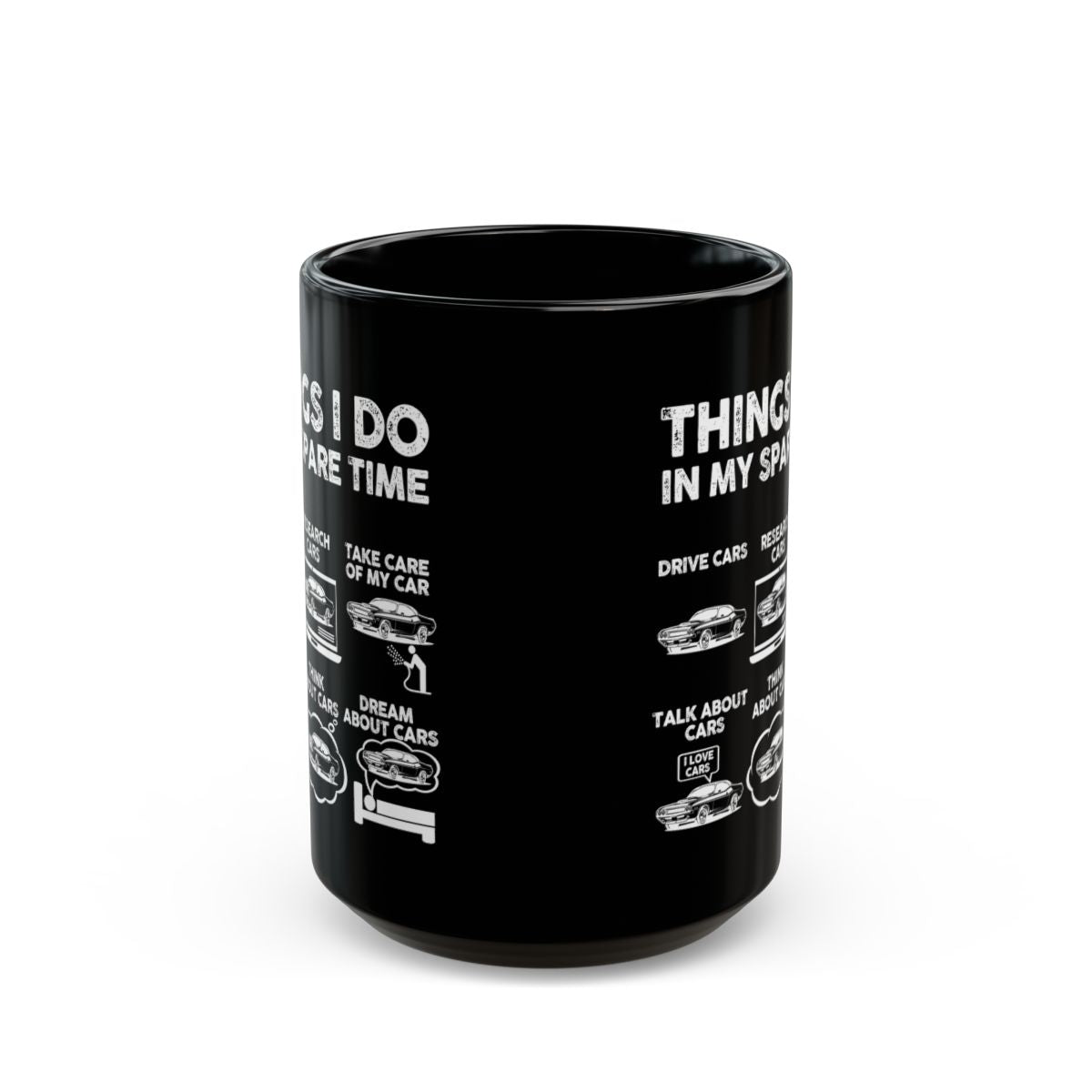 Things I Do in My Spare Time 70s Muscle Car Mug - 15oz black coffee mug, front view with print on both sides