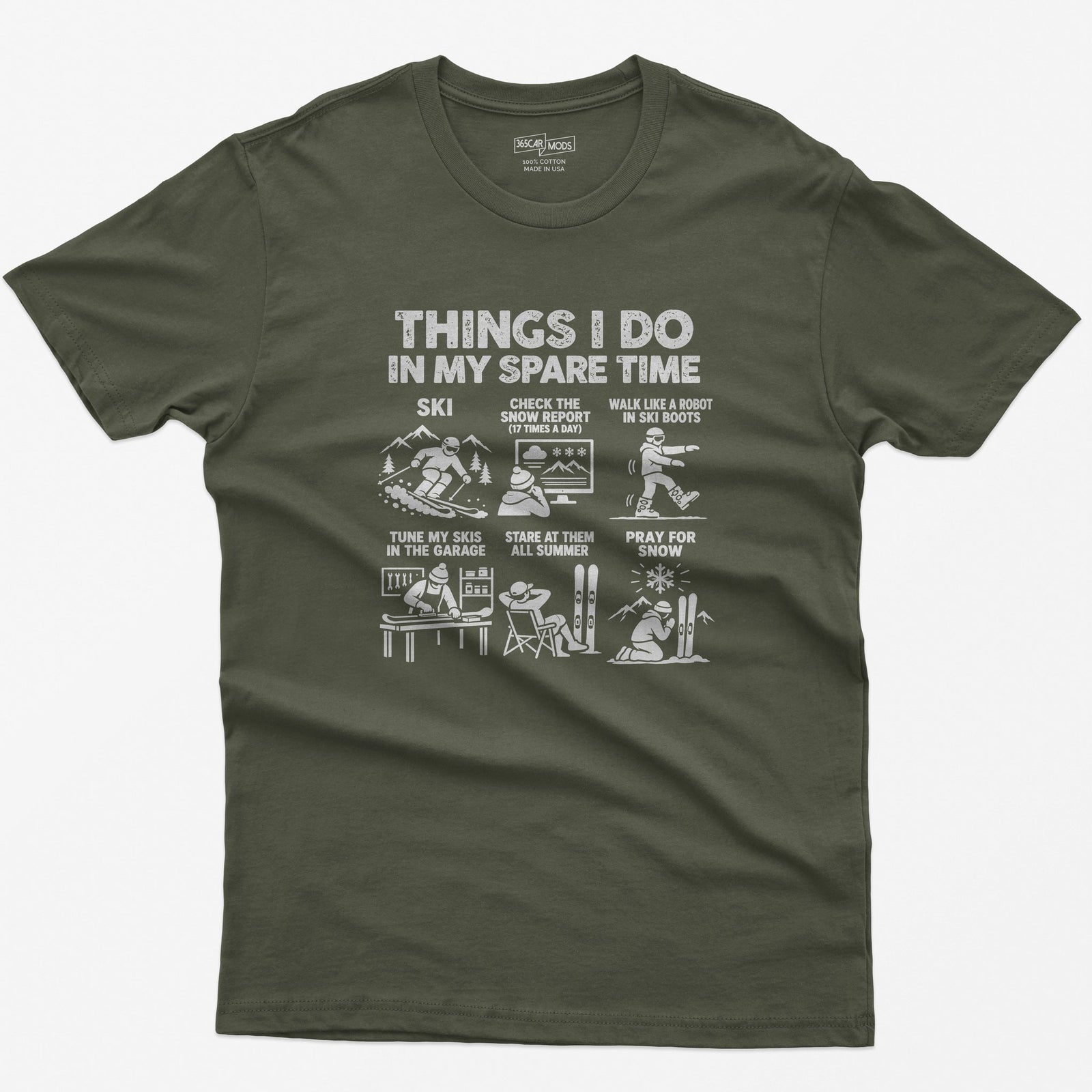 Ski spare time t-shirt in Military Green