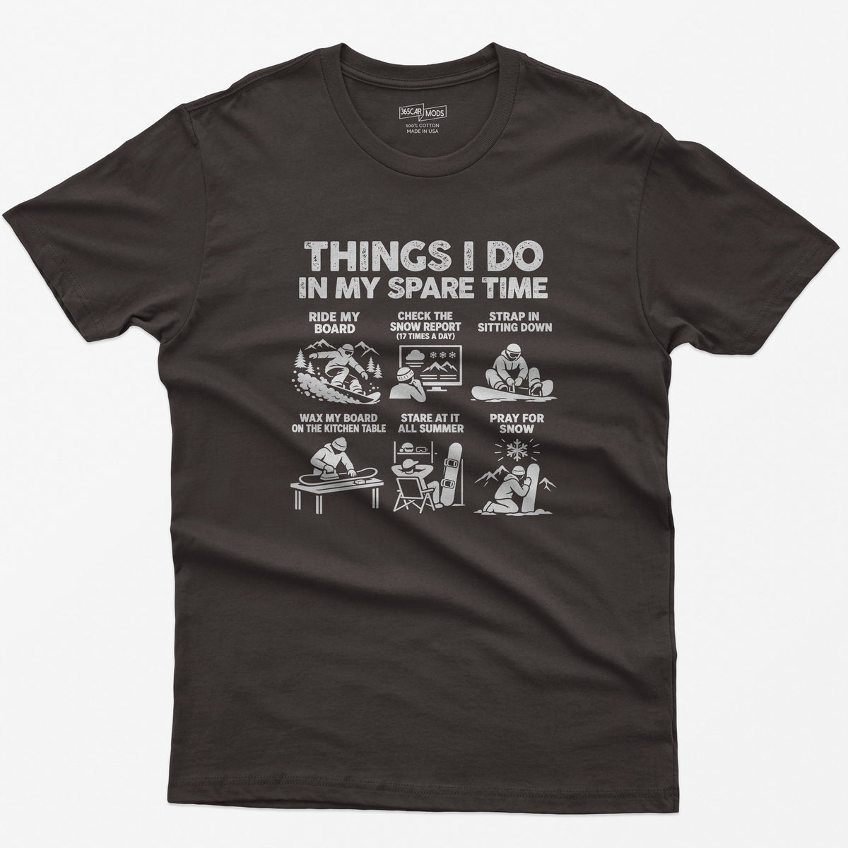 Snowboard spare time t-shirt in Dark Chocolate