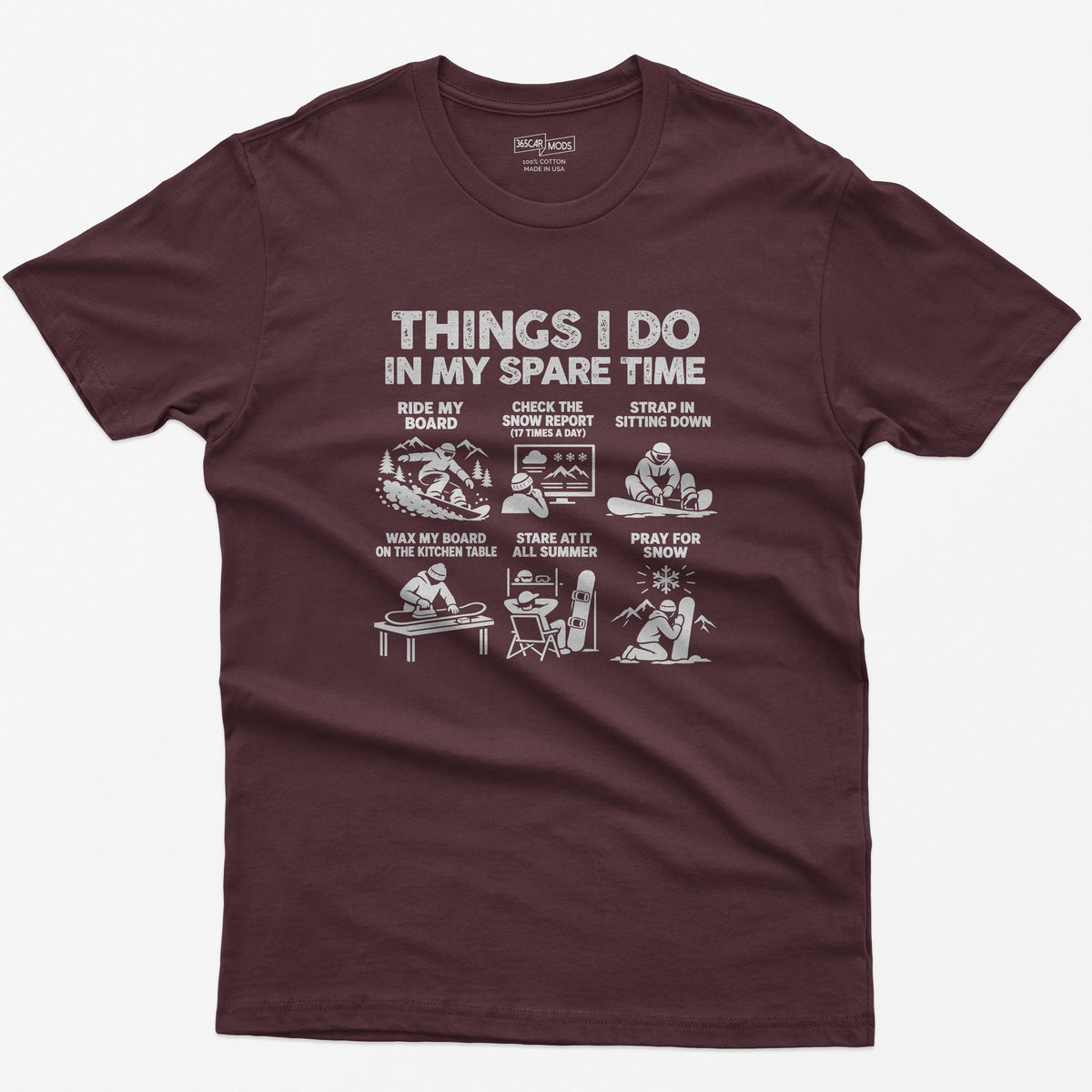 Snowboard spare time t-shirt in Maroon