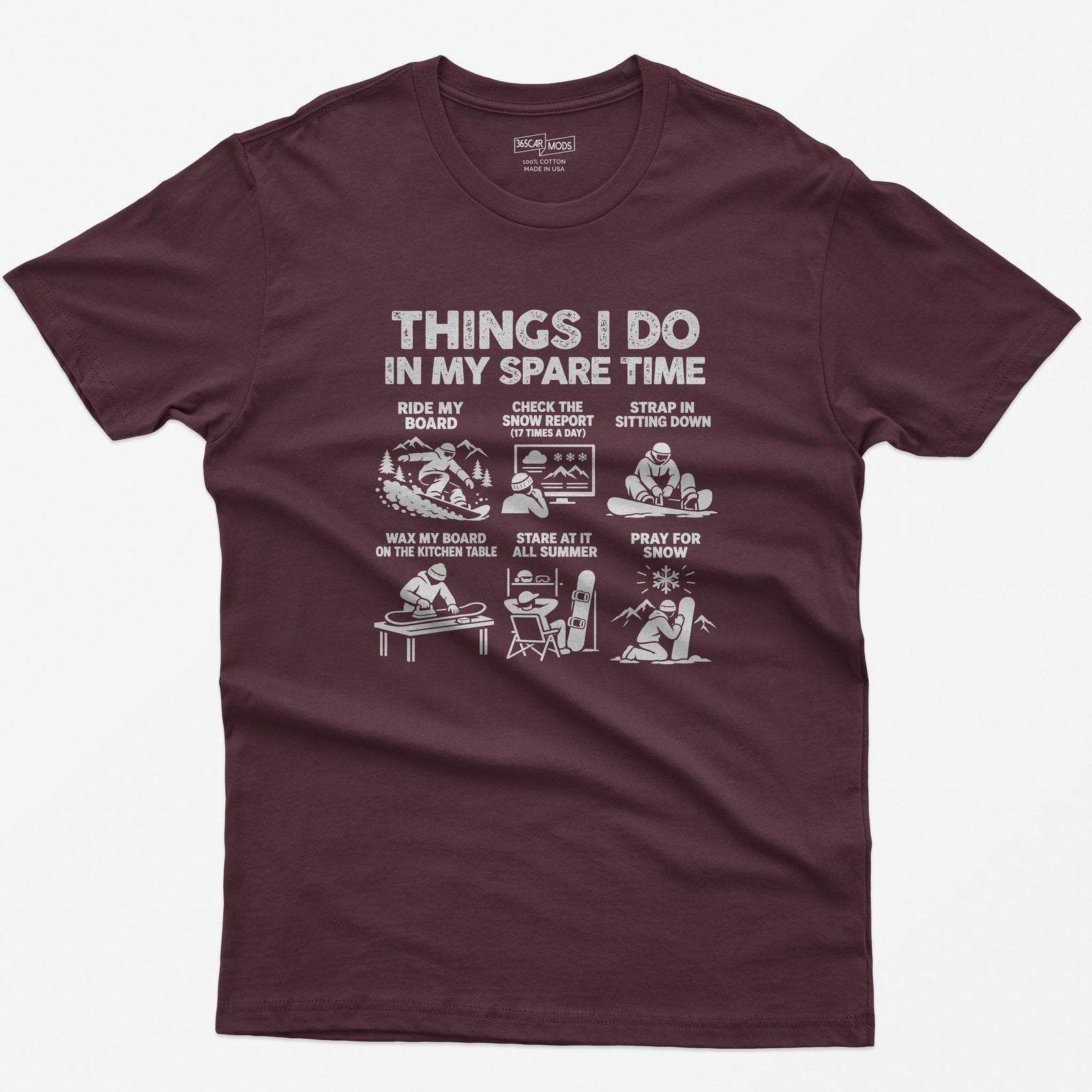 Snowboard spare time t-shirt in Maroon