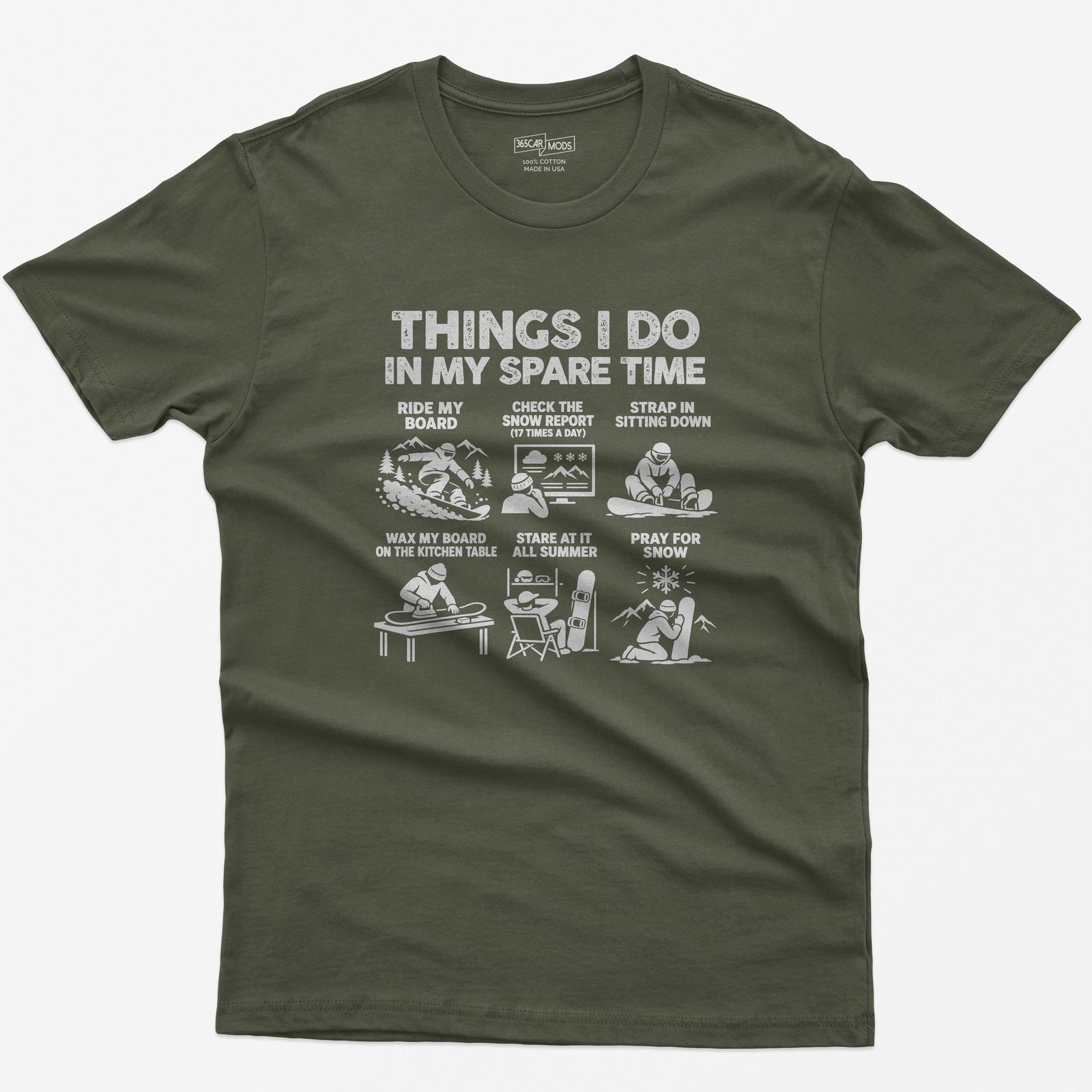 Snowboard spare time t-shirt in Military Green