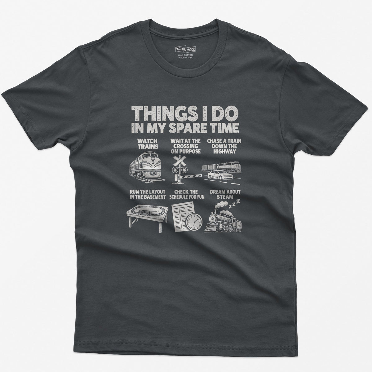 Things I Do In My Spare Time Train T-Shirt in Charcoal