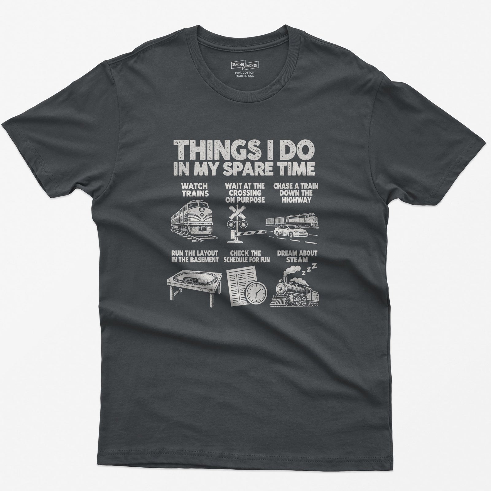 Things I Do In My Spare Time Train T-Shirt in Charcoal