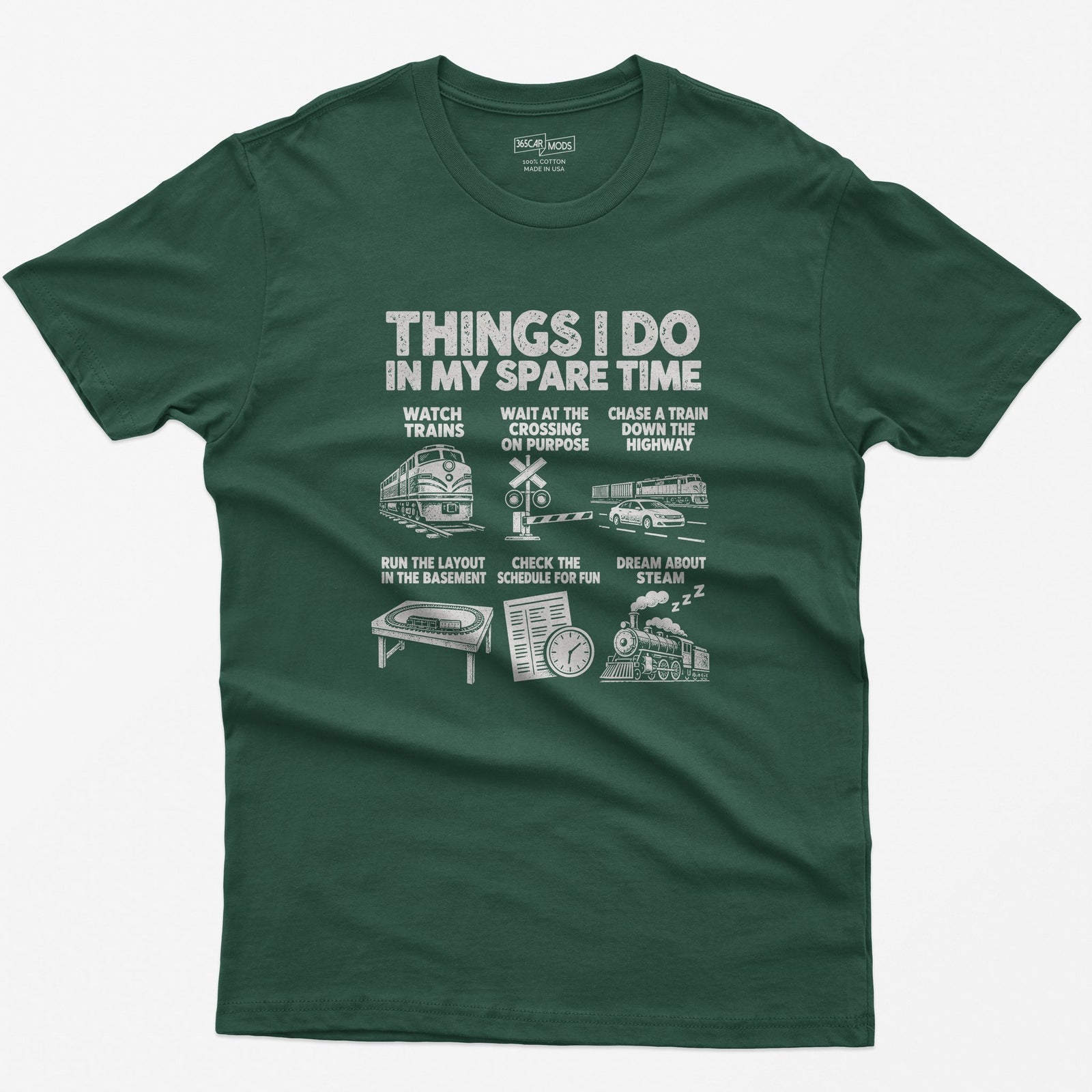 Things I Do In My Spare Time Train T-Shirt in Forest Green