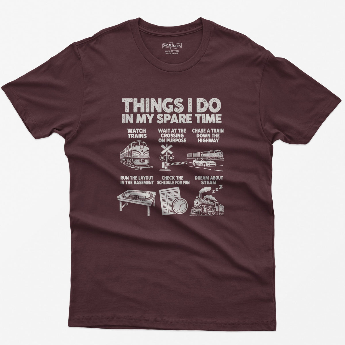 Things I Do In My Spare Time Train T-Shirt in Maroon