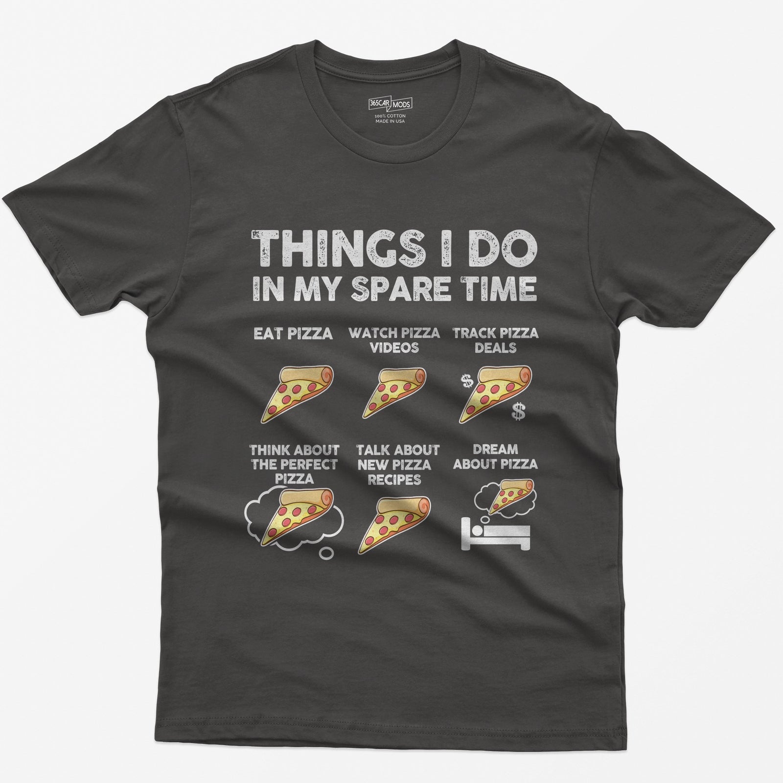 Things I Do In My Spare Time Pizza T-Shirt - Dark Heather